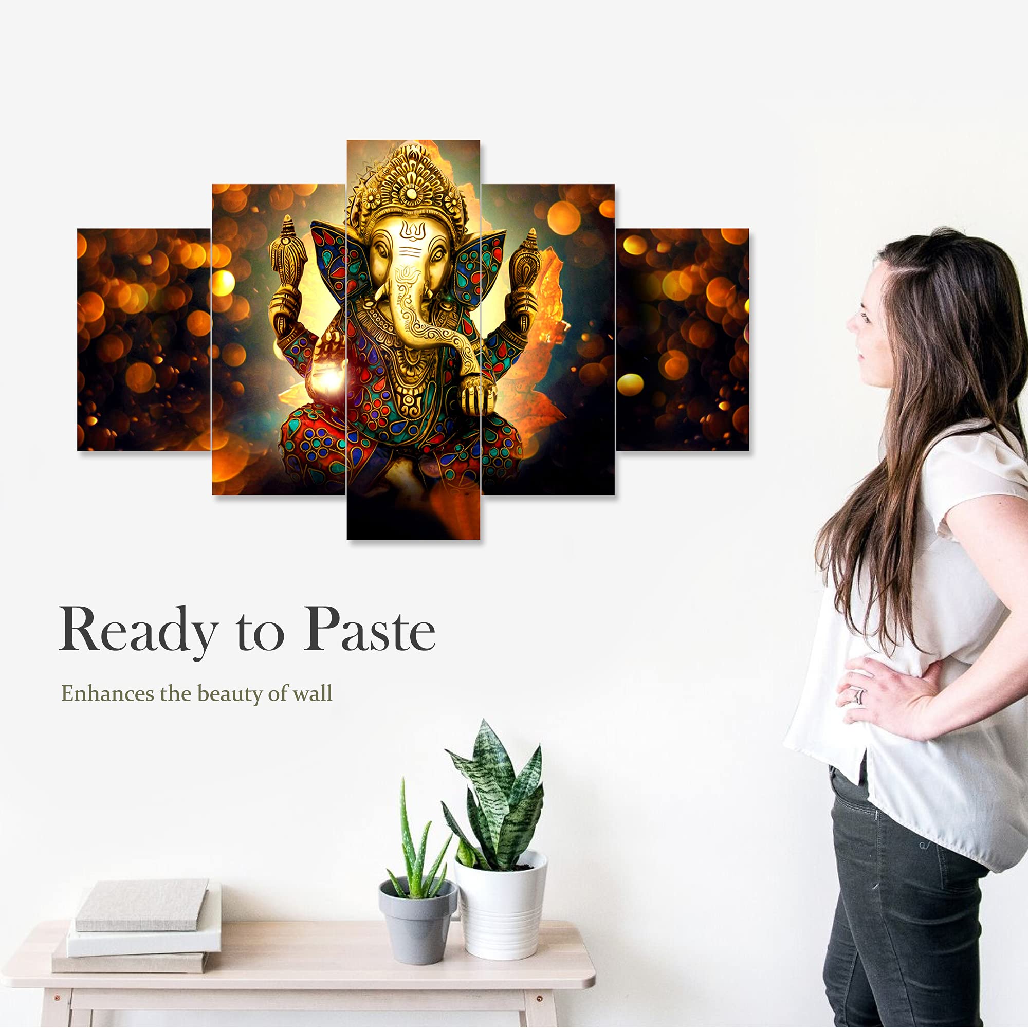 Saumic Craft Set Of 5 Ganesh Ganesha 3D Framed Uv Coated Painting for Wall Decoration for Home Decor Decortations And Gifting Wi