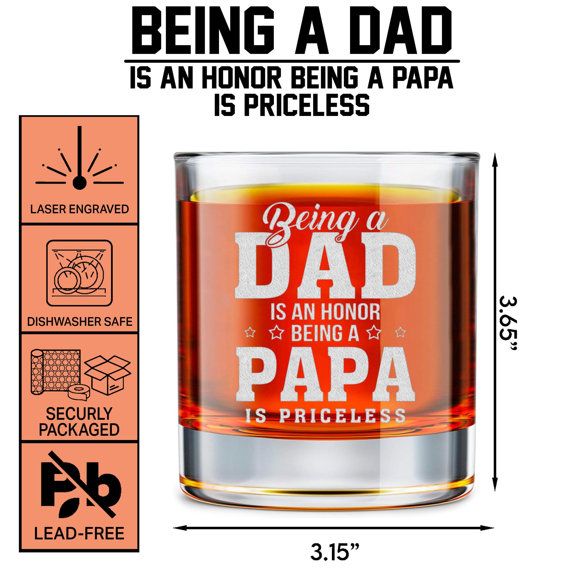 BETHEGIFT Father s Day Gifts for Dad - Papa Gifts for Fathers Day, Birthday, Christmas - Ideas Papa Rock Glass 10.25oz