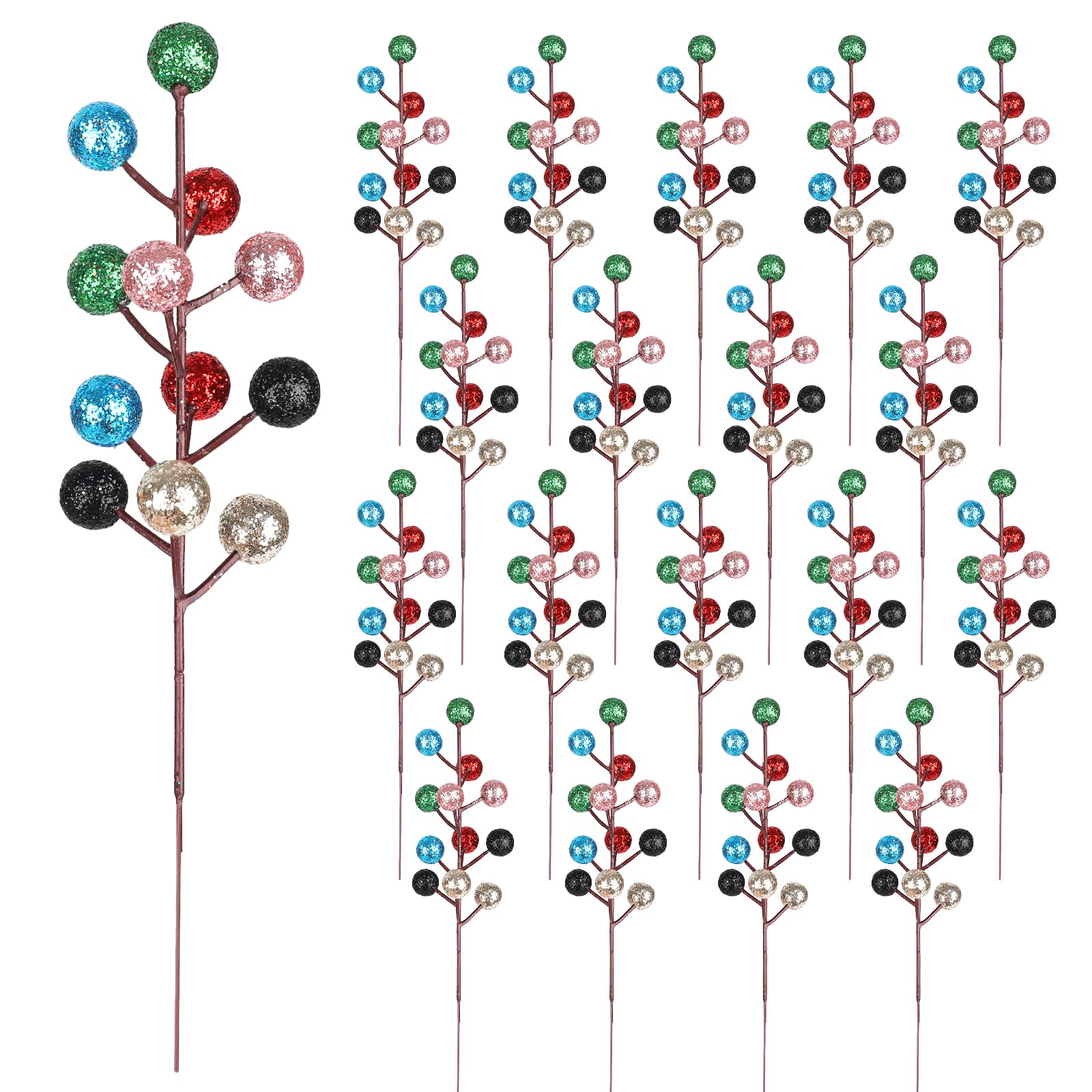 DIYASY Artificial Berry Stems, 20 Pcs Berry Stems Artificial Branches Xmas Tree Filler Holiday Wreath Garland Decorations Home D