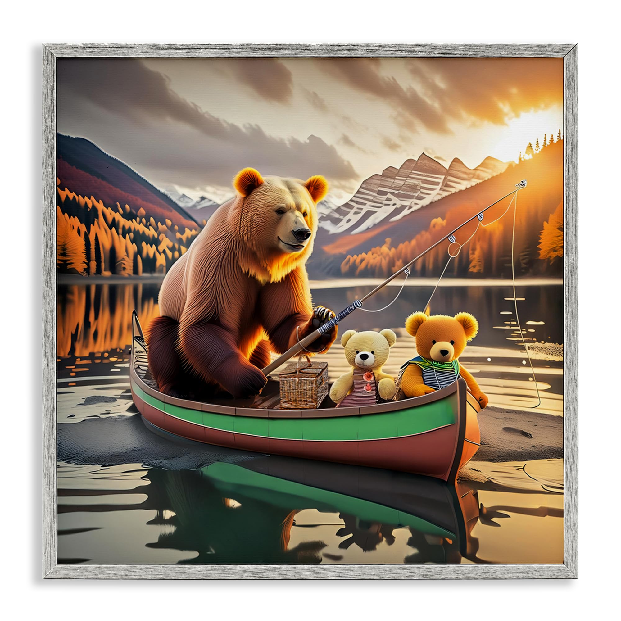 Stupell Industries Bear & Friends on Boat Gray Framed Giclee Wall Art Design by Alina Georgescu, 17 x 17