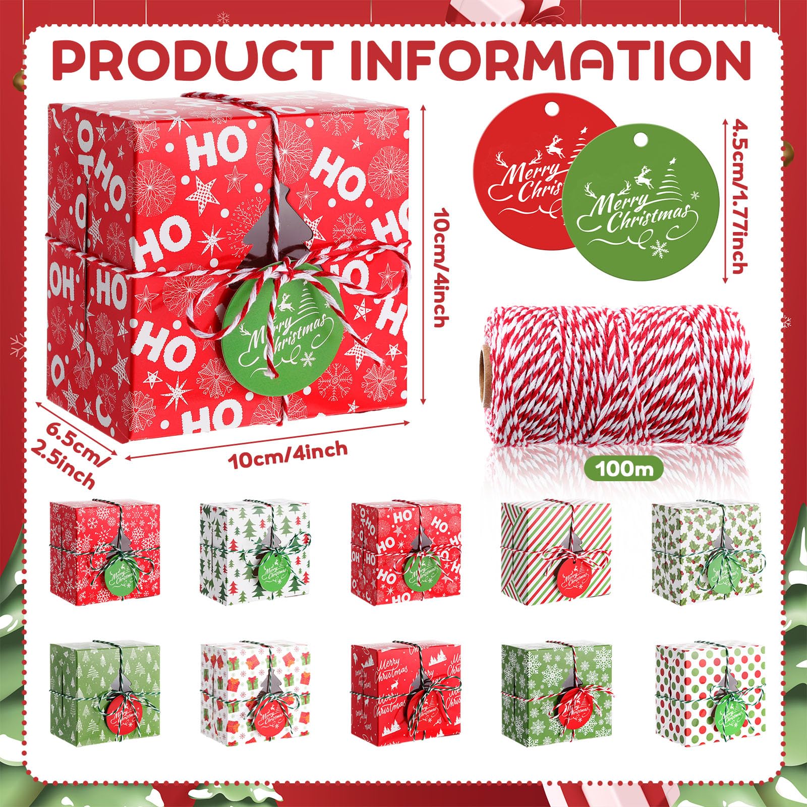 Glenmal 200 Set Christmas Bakery Cookie Boxes Cupcake Containers with Christmas Tree Window Xmas Day Cupcake Candy Goody Treat G