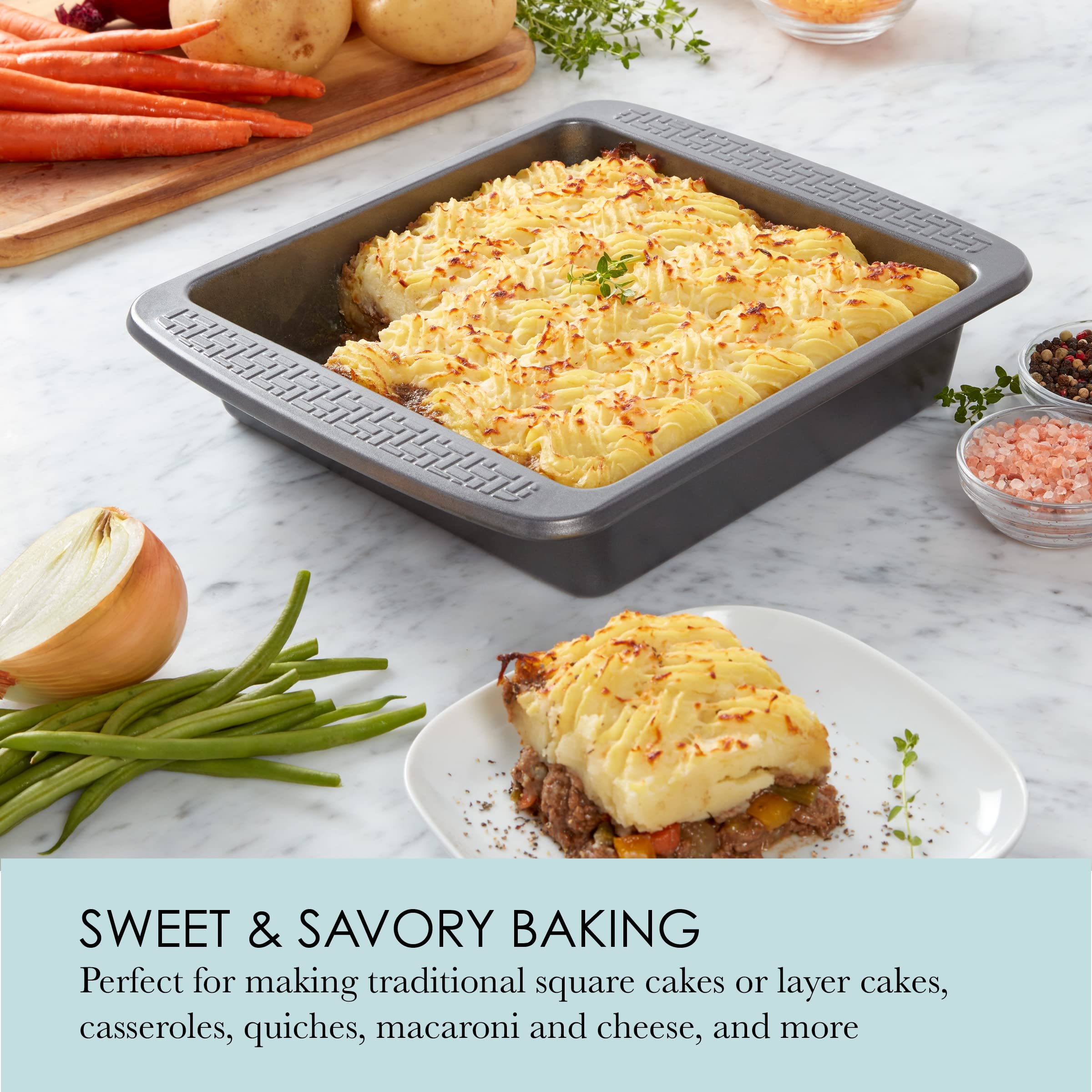 Chicago Metallic Non-Stick Square Pan, 9x9x2 inches, Metal, Gray, Model 5296098 - Ideal for Cakes, Brownies, and Casseroles