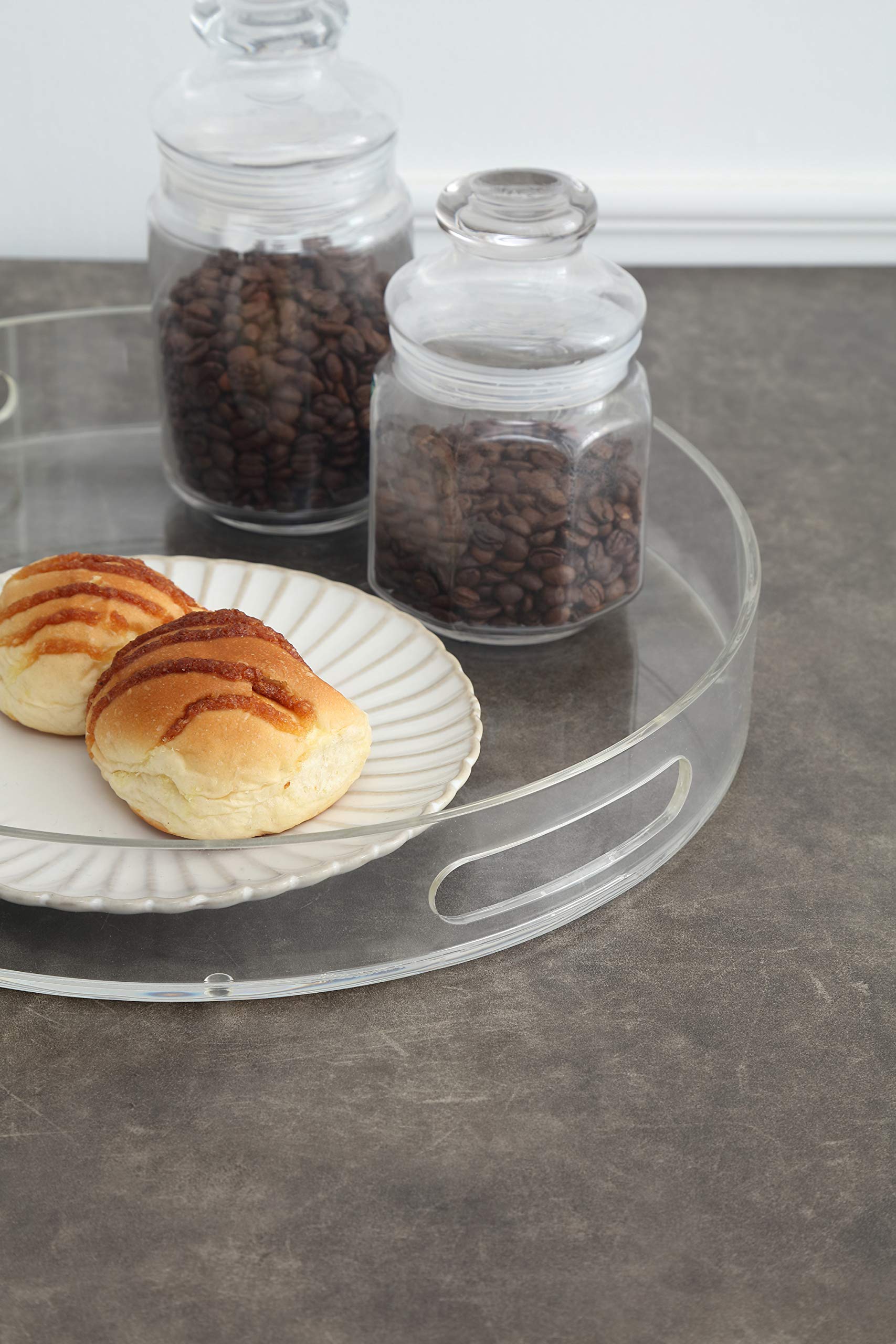 Artmaze Clear Sturdy Acrylic Round Tray With Handles,Spill Proof,For Kitchen (14 Inch)
