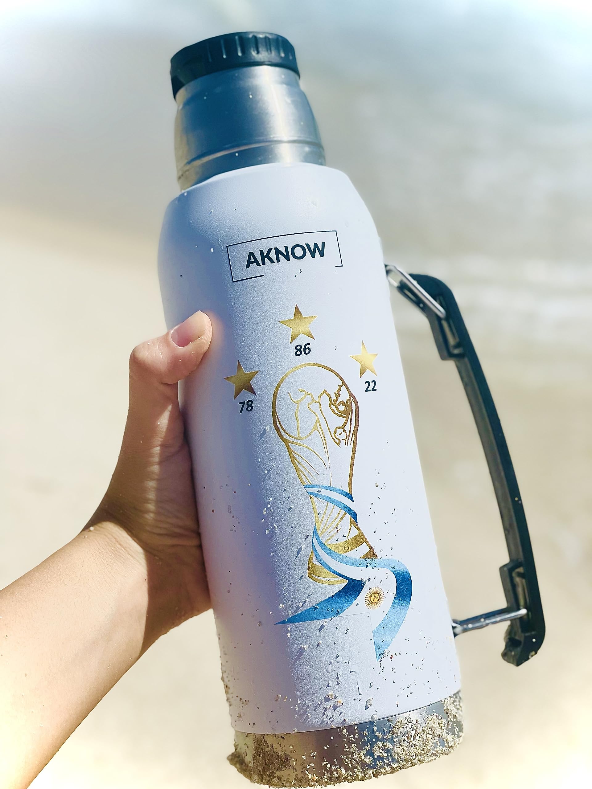 Thermo Argentino World Cup Stainless Steel Bottle Special For Mate Coffee With Argentine Flag 1Lt (White)