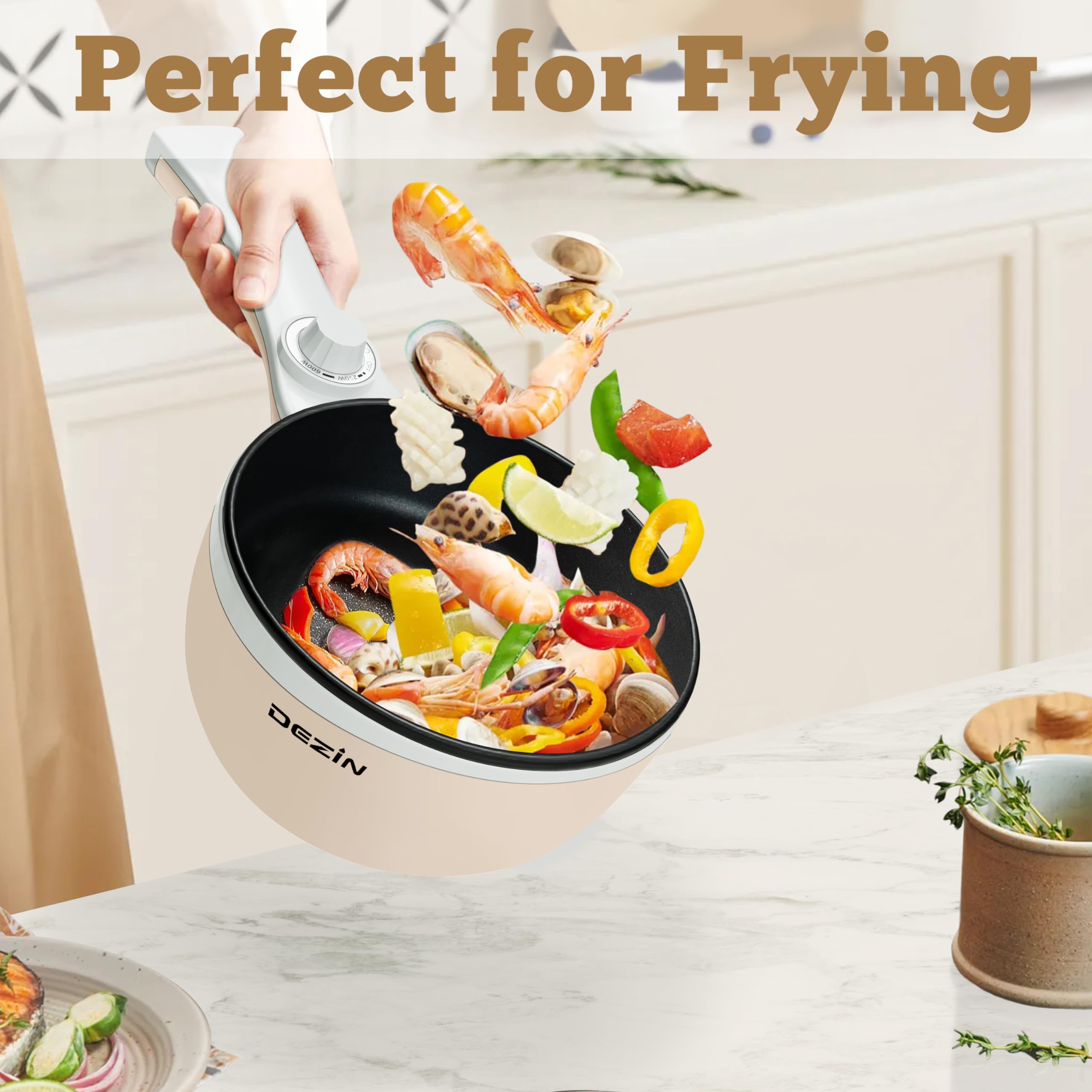 Dezin Hot Pot Electric Upgraded, Non-Stick Saut   Pan, Rapid Noodles Electric Pot, 1.5L Mini Portable Hot Pot For Steak, Egg, Fr