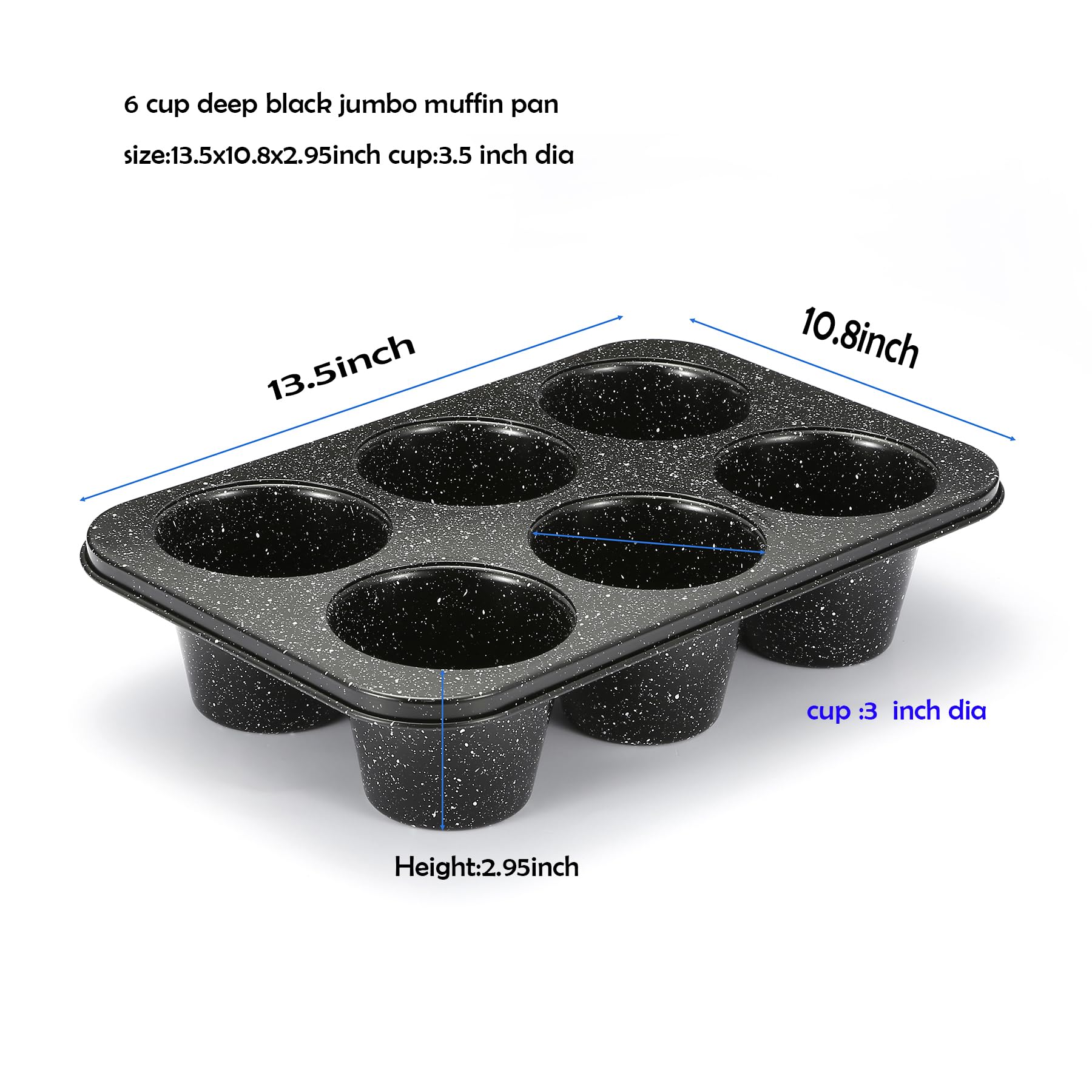 Monfish Jumbo Deep Muffin Pan 6 Cup Black Granite Finish Extra Large Cupcake Tin Carbon Steel Baking Pan