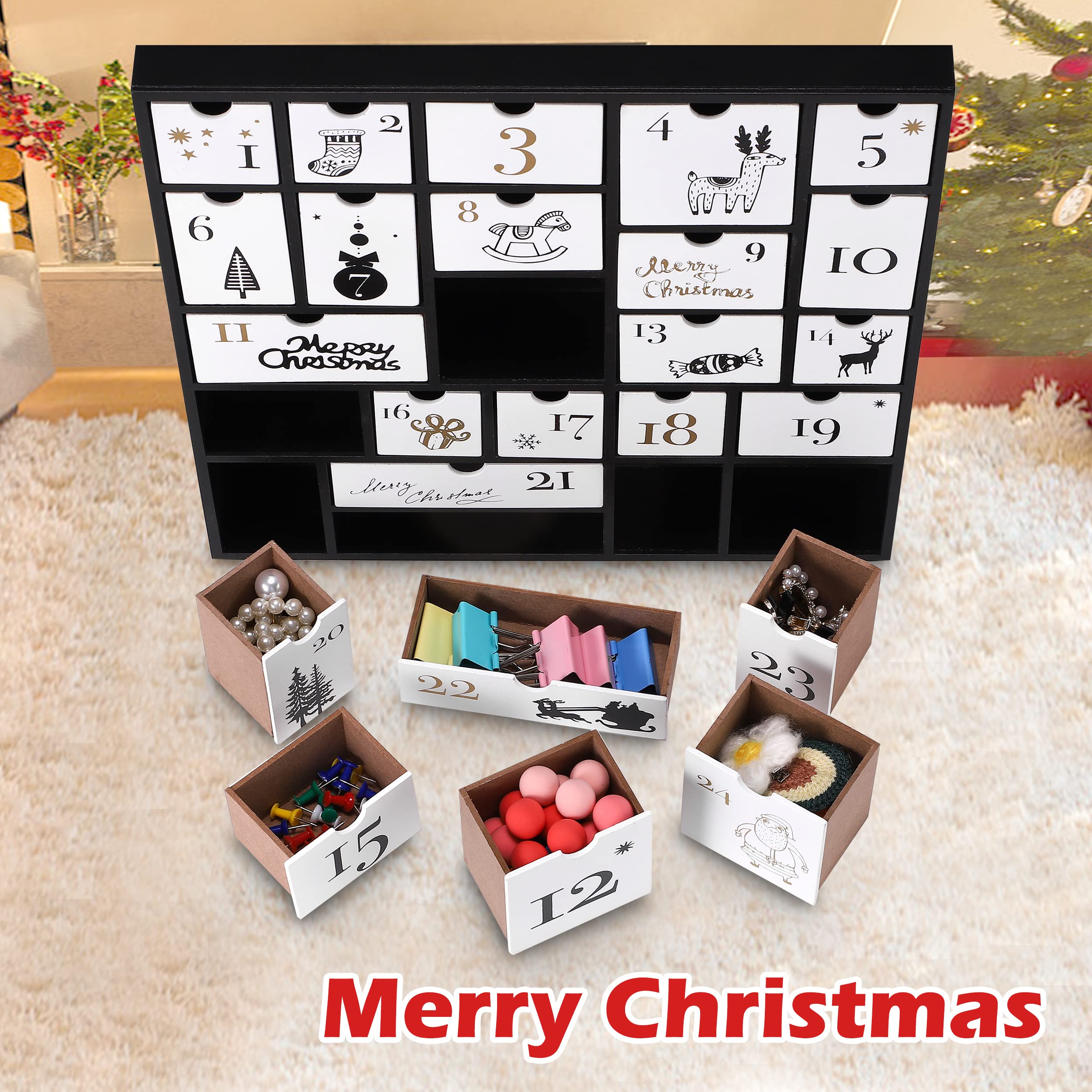 SUNGIFT Wooden Advent Calendar, Christmas Countdown Calendar Boxes with 24 Drawers and Numbers to Fill 2025, DIY Reusable Advent