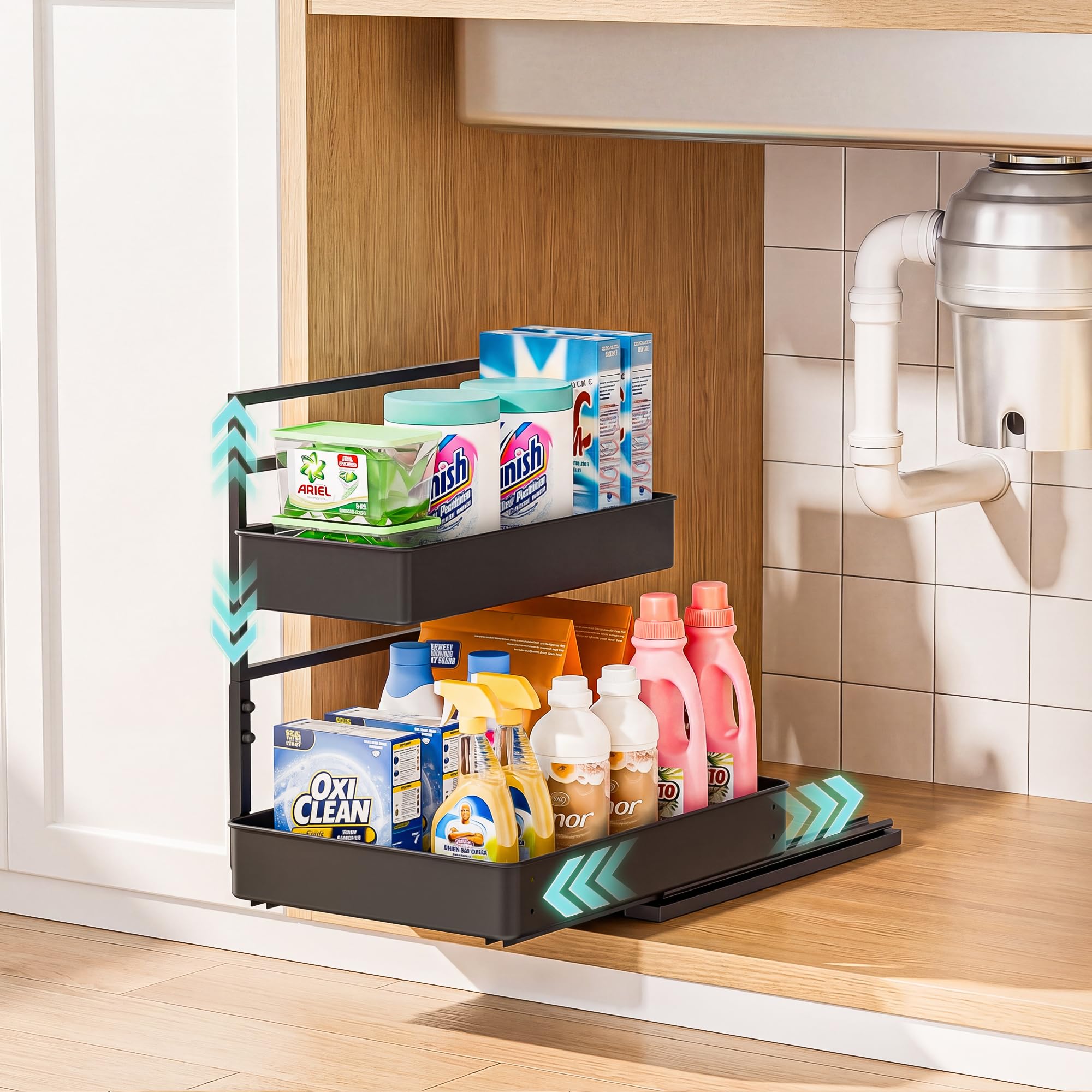 EVERIE Metal Pull Out Slide Shelf Organizer for Under Sink Organization in Kitchen, Bathroom, Counter, Cabinets, Minimum Availab