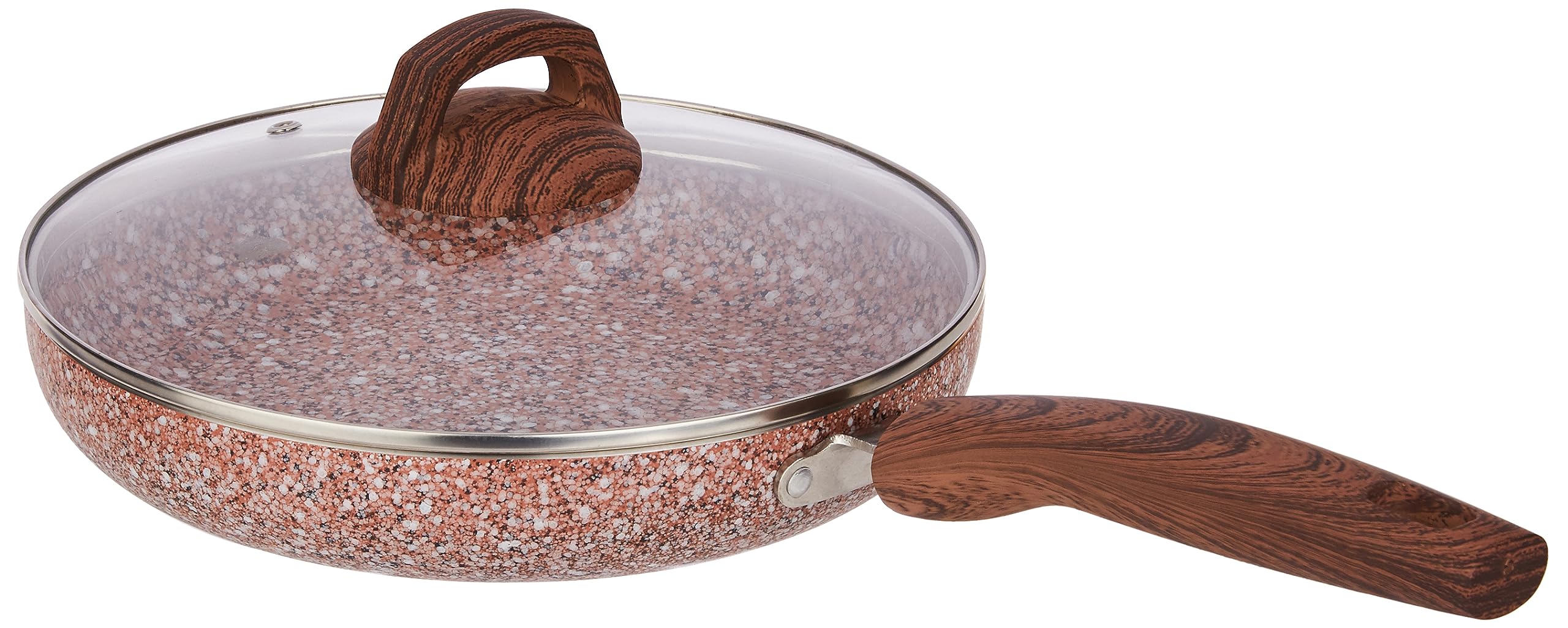 Amazon Basics Granite Finish Non Stick Induction Base Fry Pan 24Cm With Glass Lid - Rust Granito
