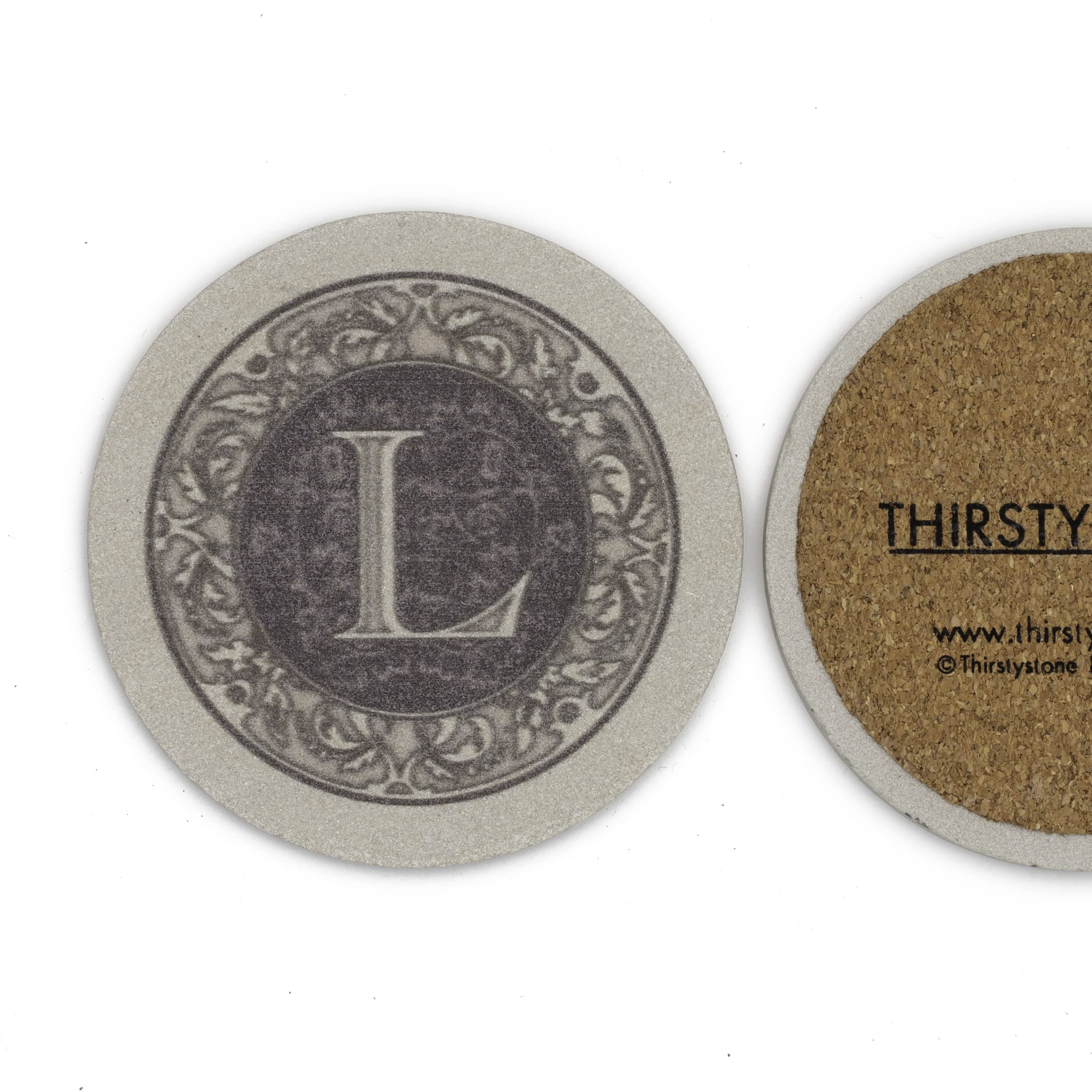 Thirstystone 4-Pack Monogram Letter L    Sandstone Coasters Manufactured In The Usa Decorative, Absorbent, Easily Wipes Clean