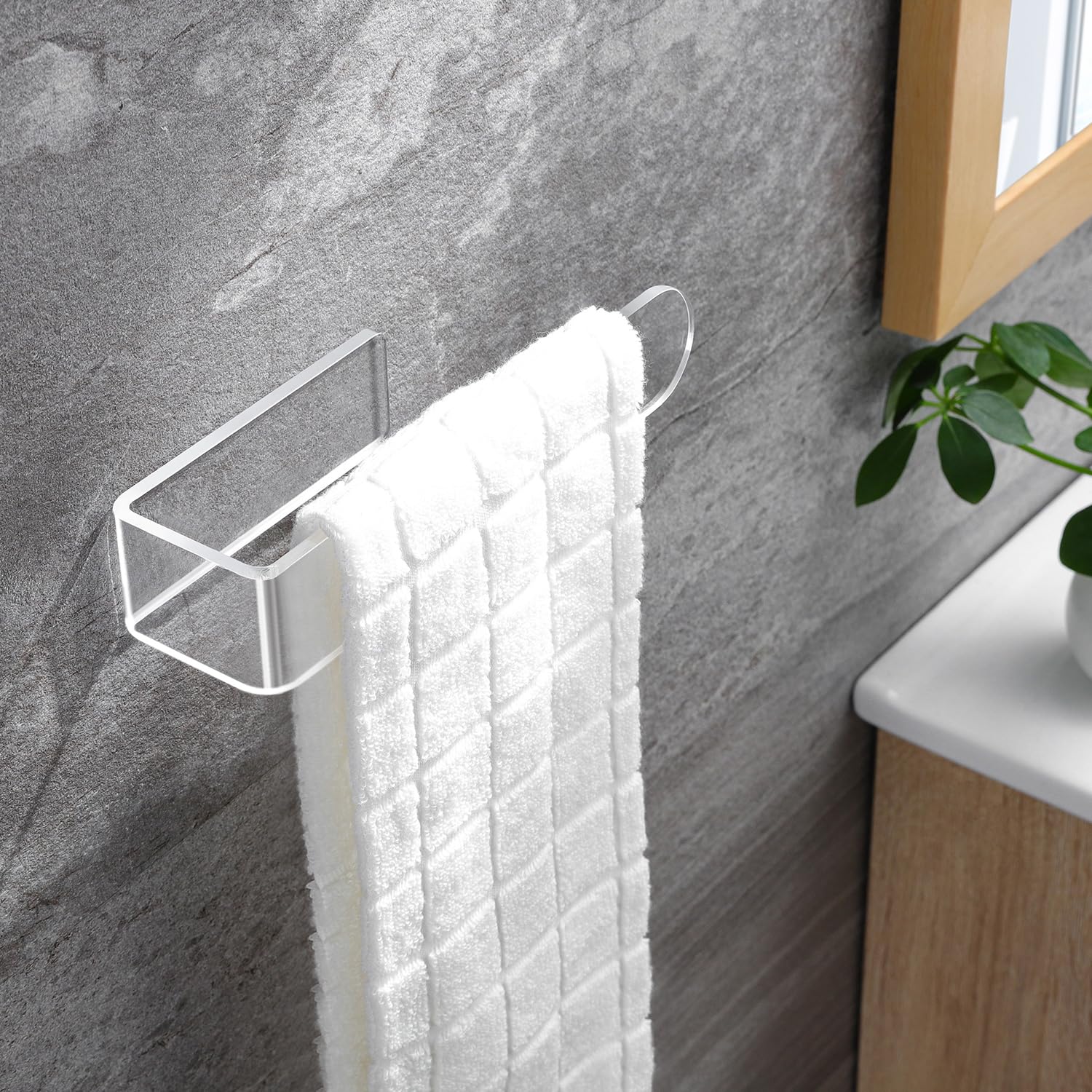 Taozun Hand Towel Holder - Clear Towel Rack For Bathroom, Adhesive Towel Bar Stick On Kitchen Wall, Acrylic Towel Rail No Drill