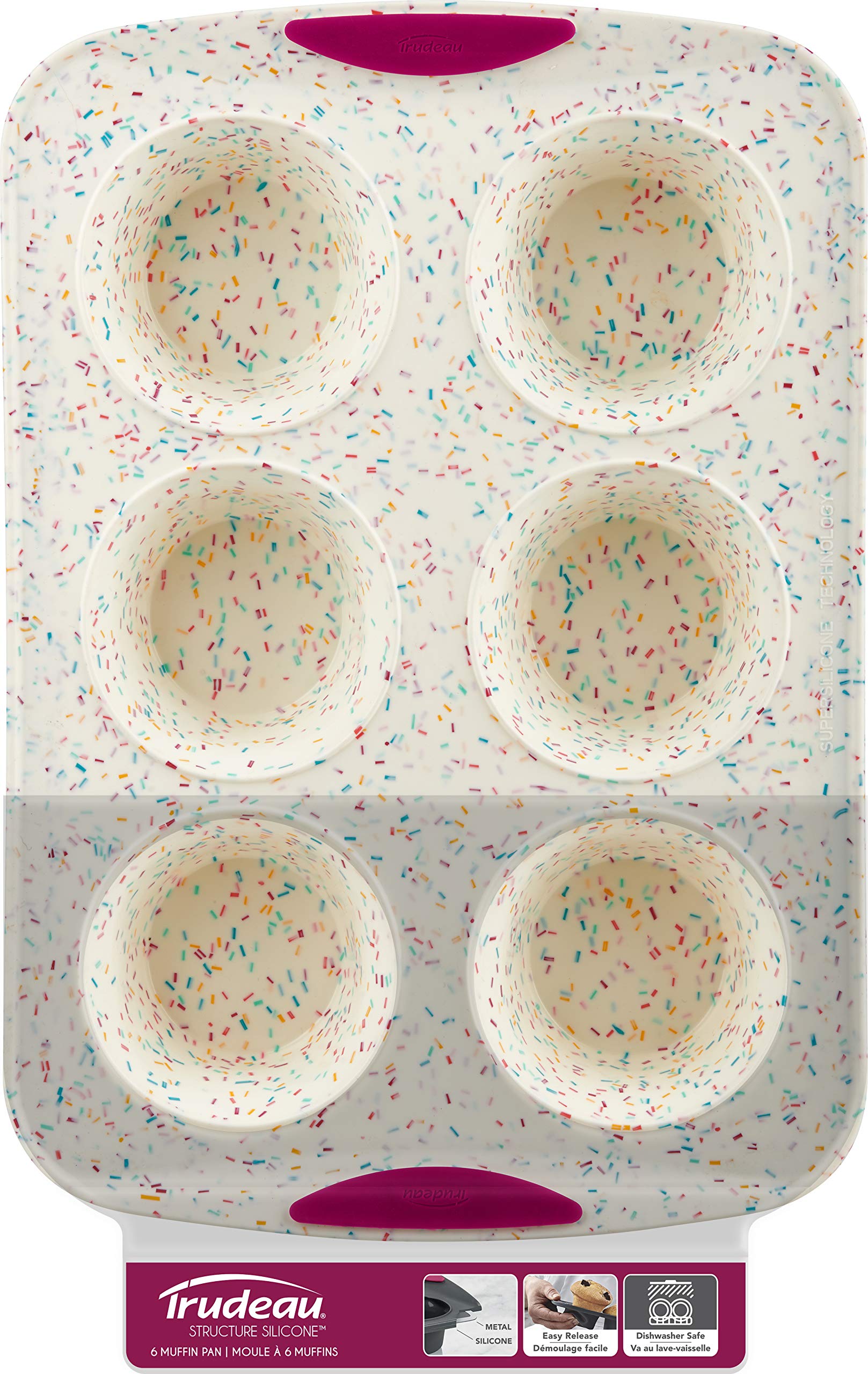 Trudeau Structure White Confetti Reinforced 6 Cup Jumbo Muffin Pan Silicone Bakeware