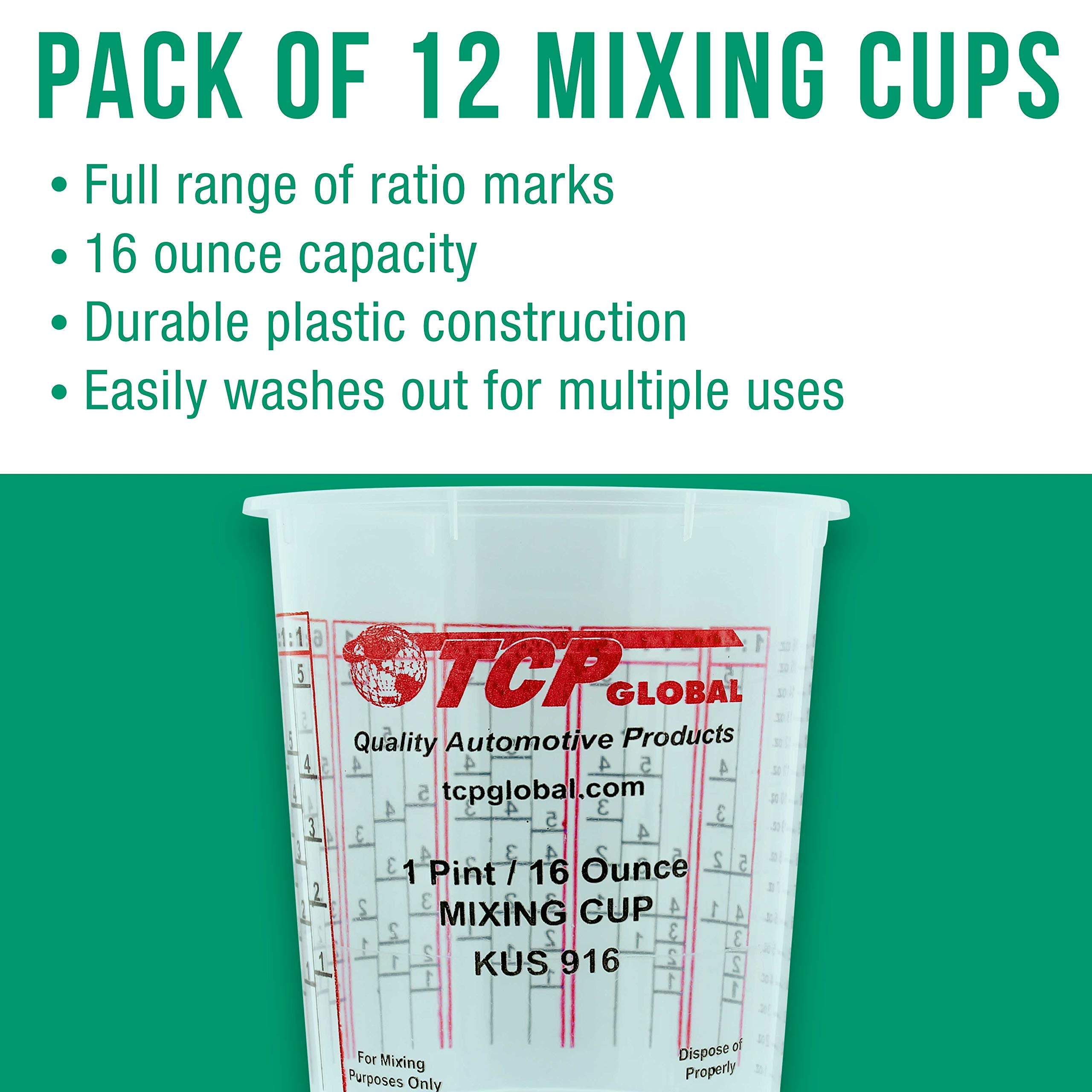 Custom Shop - Pack Of 12 Each - 16 Ounce Paint Mixing Cups - 1 Pint - Cups Have Calibrated Mixing Ratios On Side Of Cup