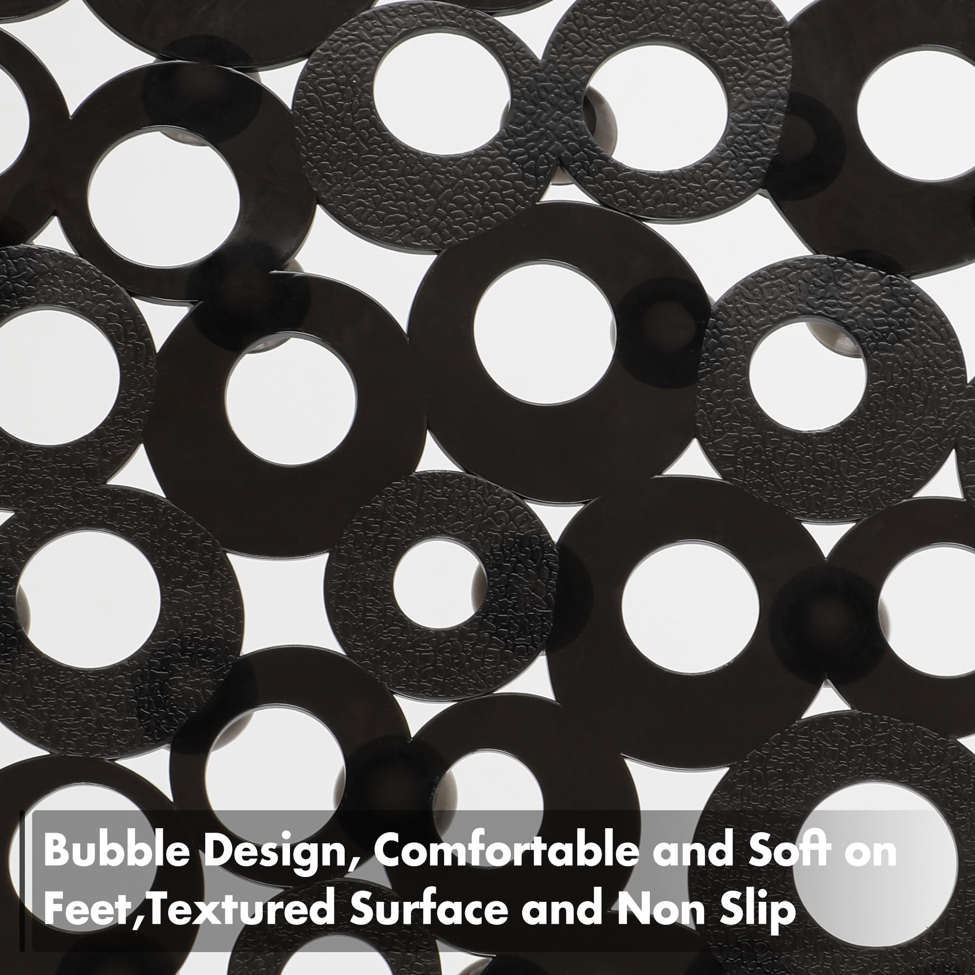 Weltrxe Oval Bathtub Mat Non Slip, Black Bubbles Bath Mats For Tub, Shower Mat With Drain Holes, Suction Cups, Machine Washable