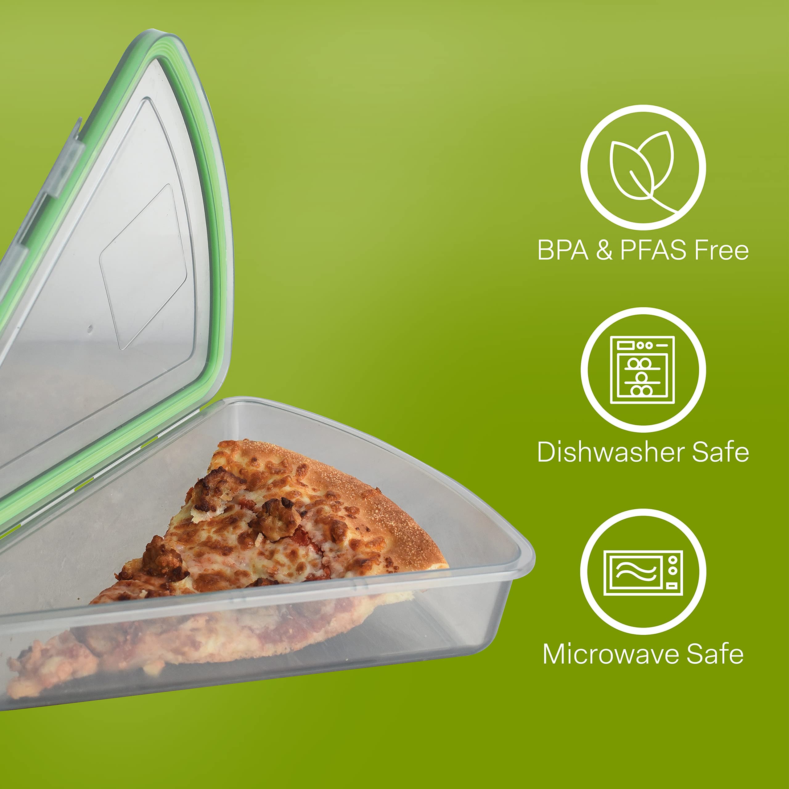 MyGo Container Pizza Slice To-Go Compartment, 9.25" x 8.25" x 2.5", Reusable, Microwave Safe, Smoke/Green, NSF Certified
