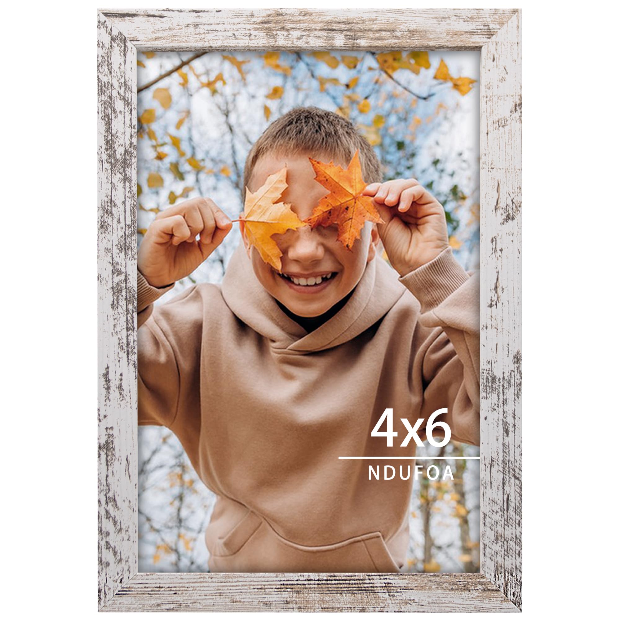 NDUFOA 4x6 Picture Frame, Rustic Square Frame Display 4x6 Photos, Poster Frame for Wall and Tabletop, Distressed White