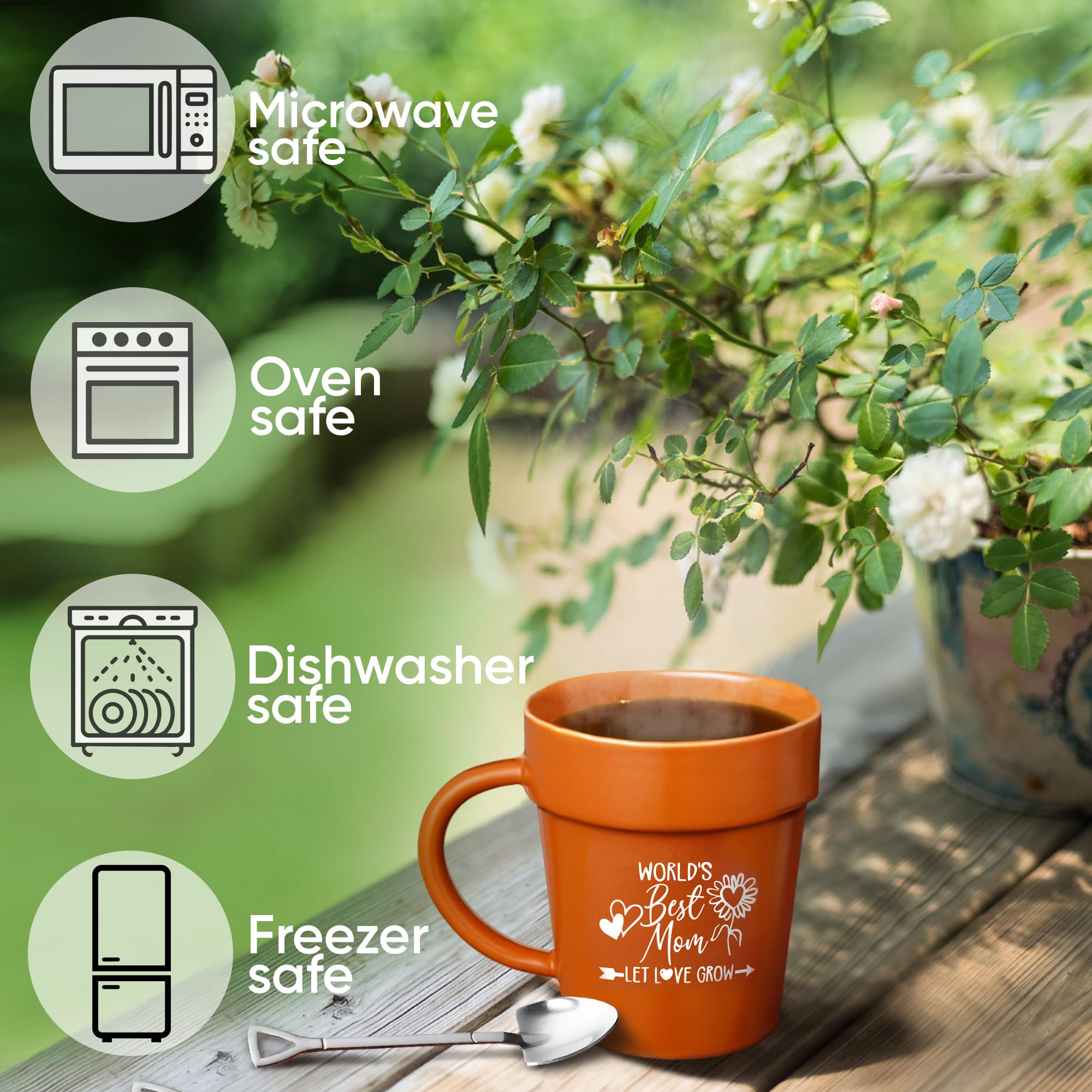 Plant Pot Mug - Plants Lover Mug with Metallic Shovel Ornament - Fancy Plant Lover Gifts for Women, Men - Birthday Gift for Wome