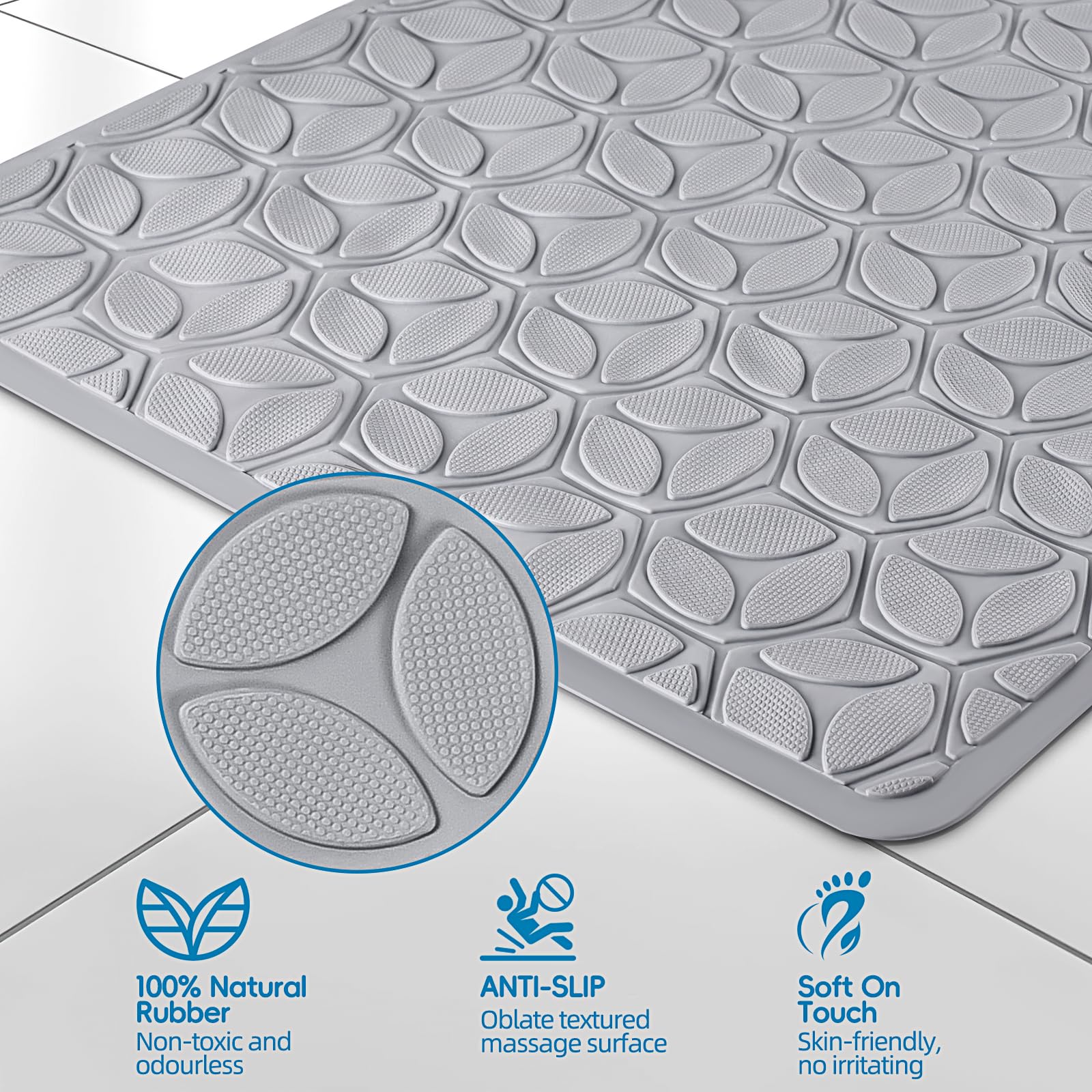 Wrisin Bathtub Mat Non Slip With Suction Cups - 100% Rubber Bathroom Mat Textured For Bath Tub Shower Safety - Soft On Touch - B