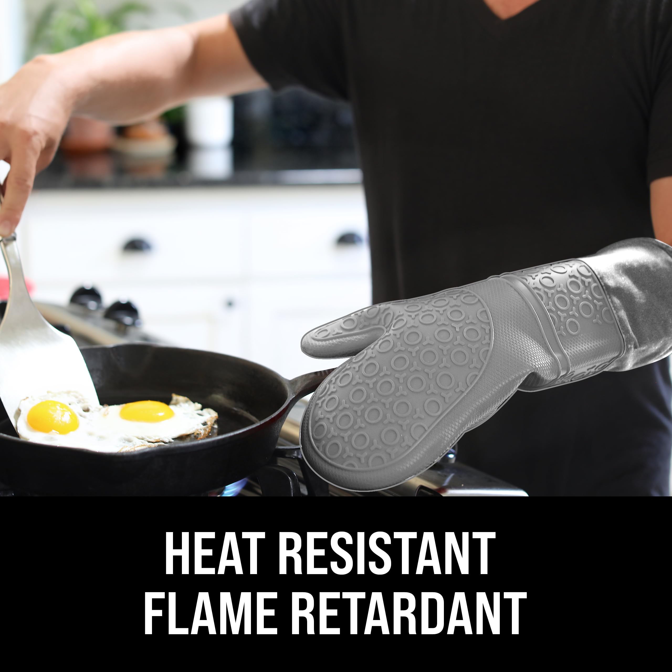 Homwe Extra Long Professional Silicone Oven Mitt, Oven Mitts With Quilted Liner, Heat Resistant Pot Holders, Flexible Oven Glove