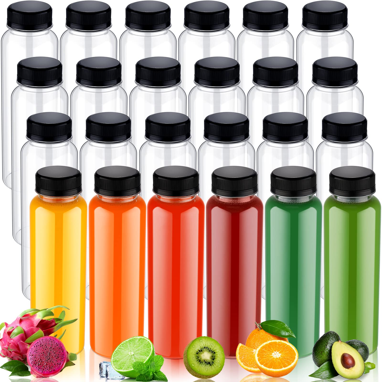Thenshop 50 Packs 10 oz Plastic Juice Bottles with Caps BPA Free Juicing Bottles Bulk Reusable Drinks Container with Leak Proof 