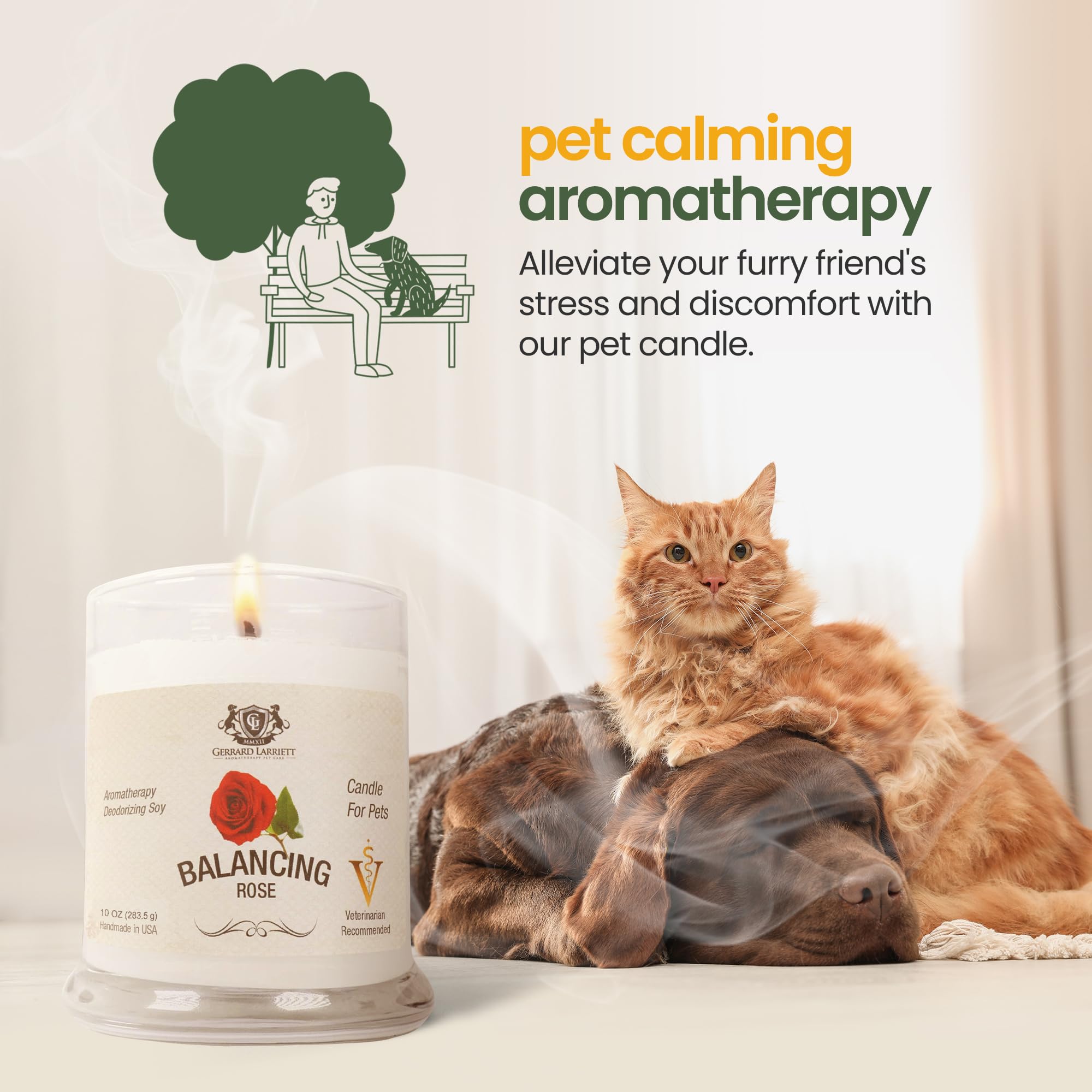 Pet Odor Eliminator Candle Balancing Rose Scented Candles for Home Decor - Calming Candles Aromatherapy, Soy Wax Pet Candles Odo