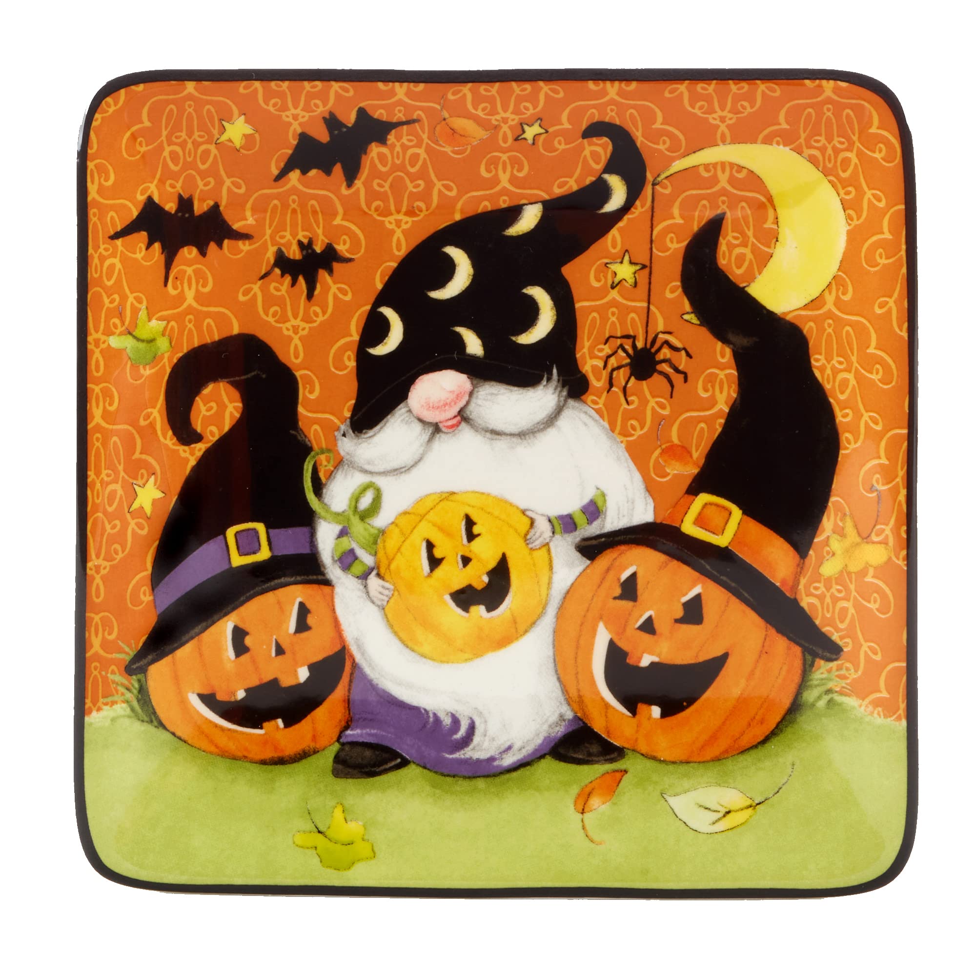 Certified International Halloween Gnomes 6'' Canape/Luncheon Square Plates, Multicolor, Small, Set Of 4