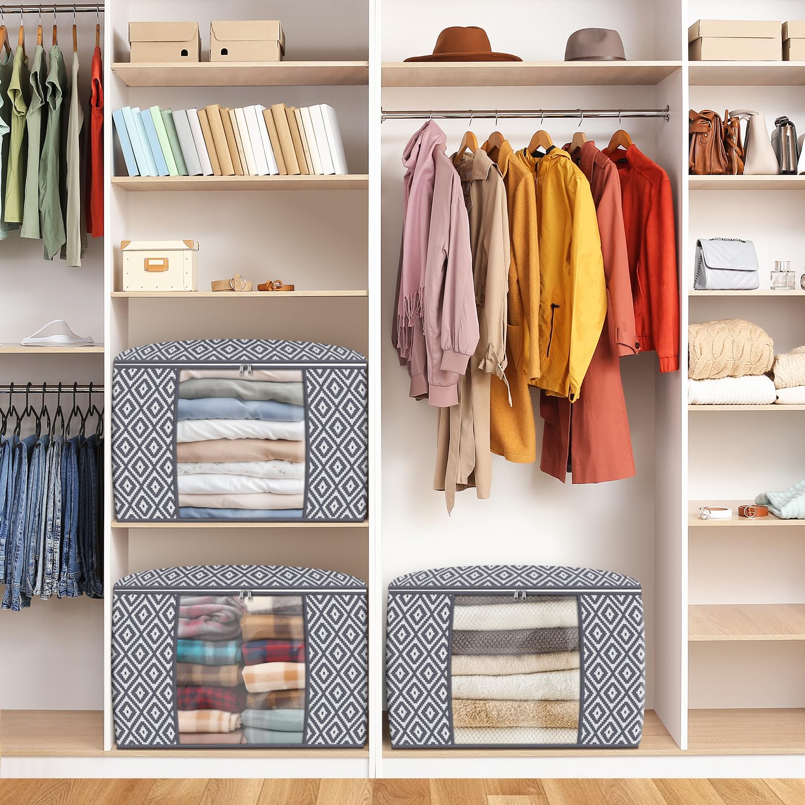 StorageTastic Direct 100L, 6 Pack, Storage Containers, Large Clothes Storage Bins Foldable Organization and Storage Bags with Re