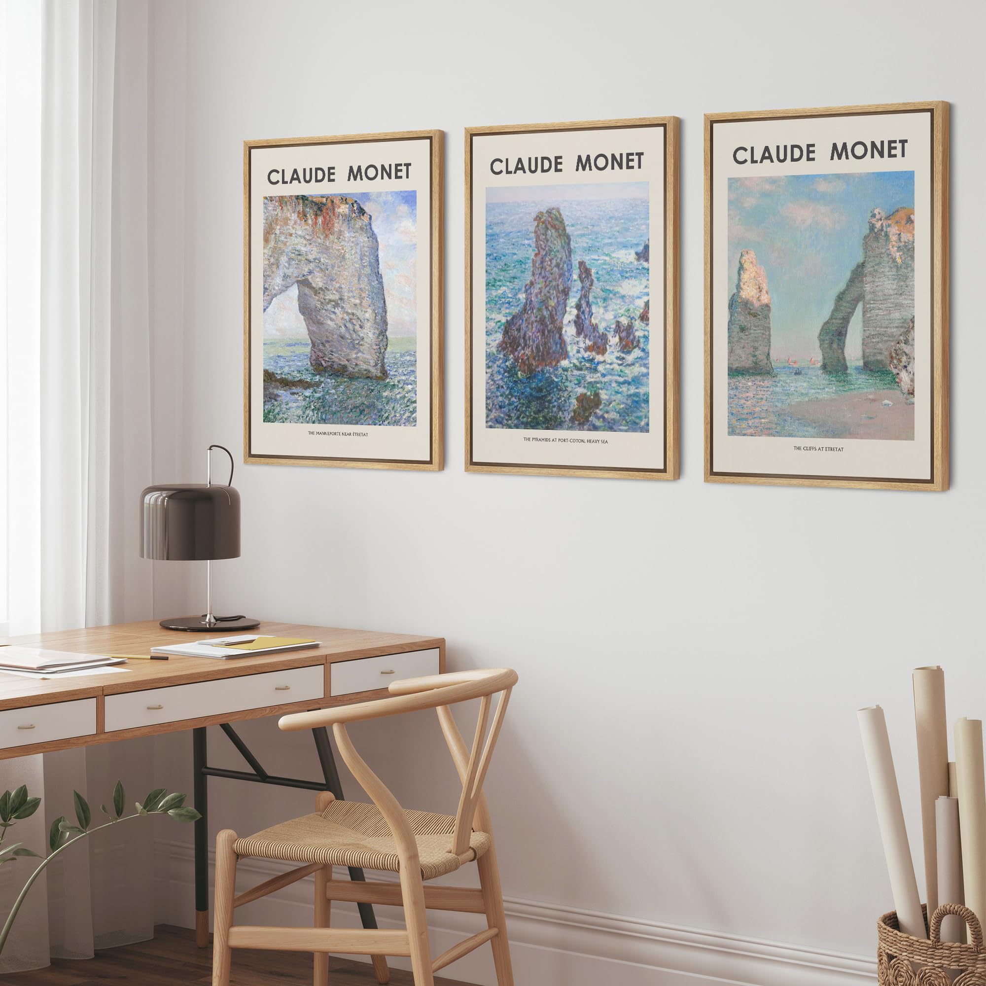 Wall26 Framed Canvas Wall Art Print Set Beach Ocean Cliffs In France By Claude Monet Nature Wilderness Illustrations Modern Rela