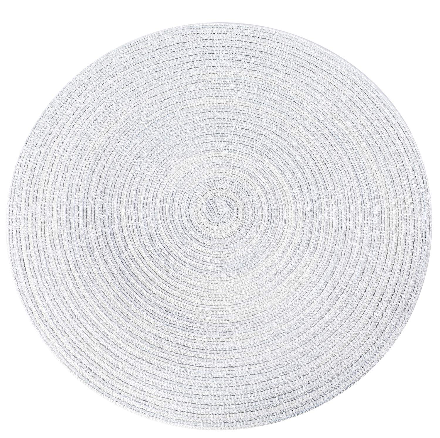 Peking Round Placemats Set Of 6, Cotton Woven Placemat Heat-Resistant Non-Slip Washable Table Mats For Dining Table 15 Inch, Whi