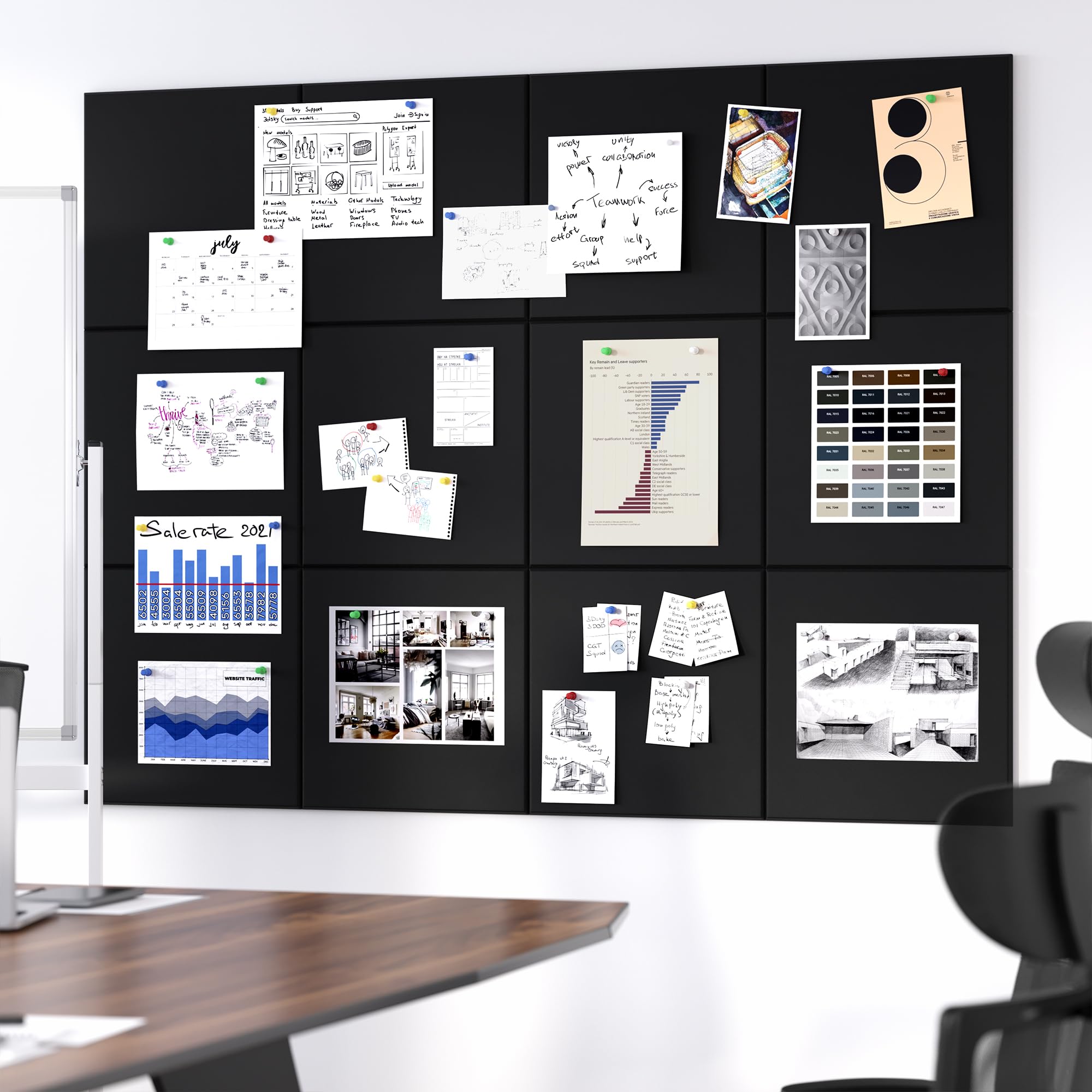 Neatsure Large Cork Board for Wall, 48 x 36 Bulletin Board with Pushpins, 12 Panels Felt Tiles Tack Push Pin Board for Office, B