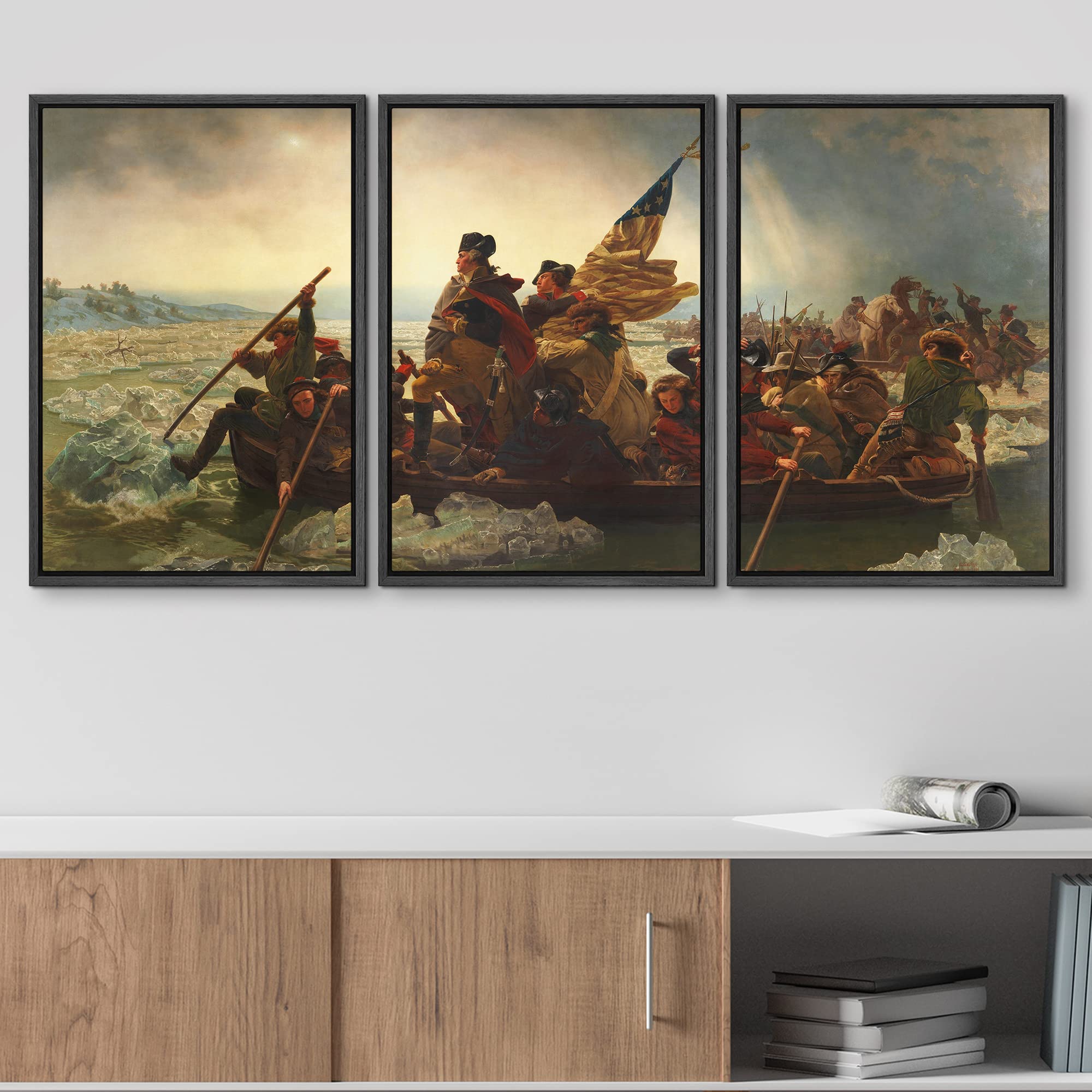 Wall26 Framed Canvas Print Wall Art Set Washington Crossing The Delaware By Emanuel Leutze Cultural Historic Oil Painting Fine A