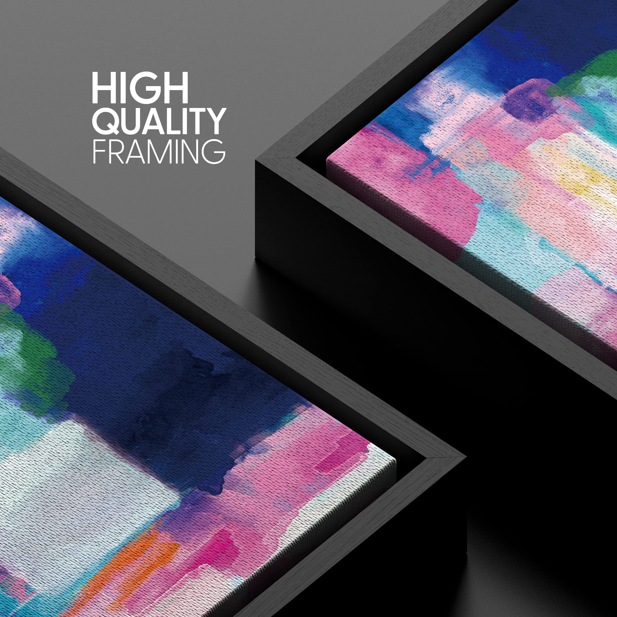 Signwin Framed Canvas Print Wall Art Pastel Pink, Teal, Blue & Orange Paint Strokes Abstract Shapes Illustrations Modern Art Rus