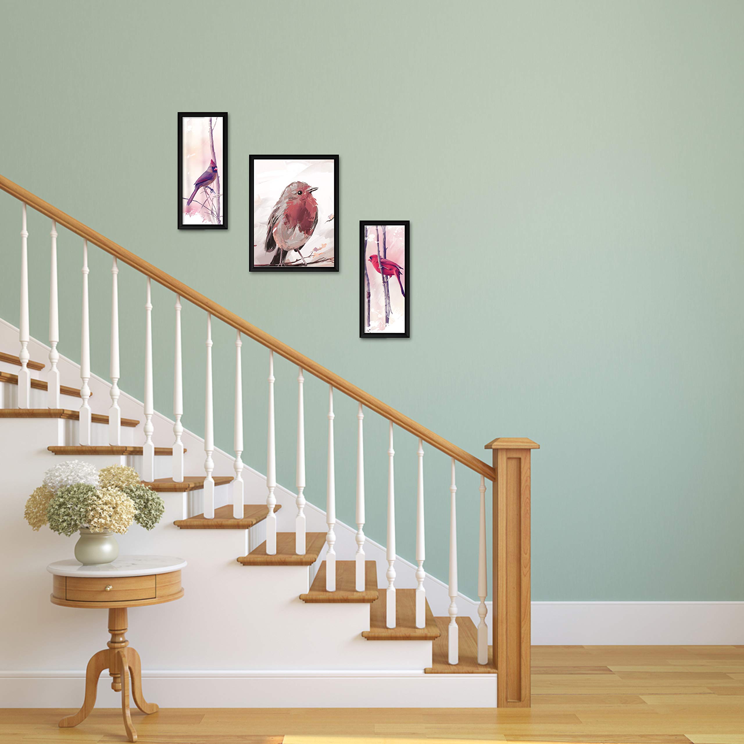 ArtX Paper Sparrows Birds Wall Art Painting, Multicolor, Bird, 13 X 22 Inches, Set of 3