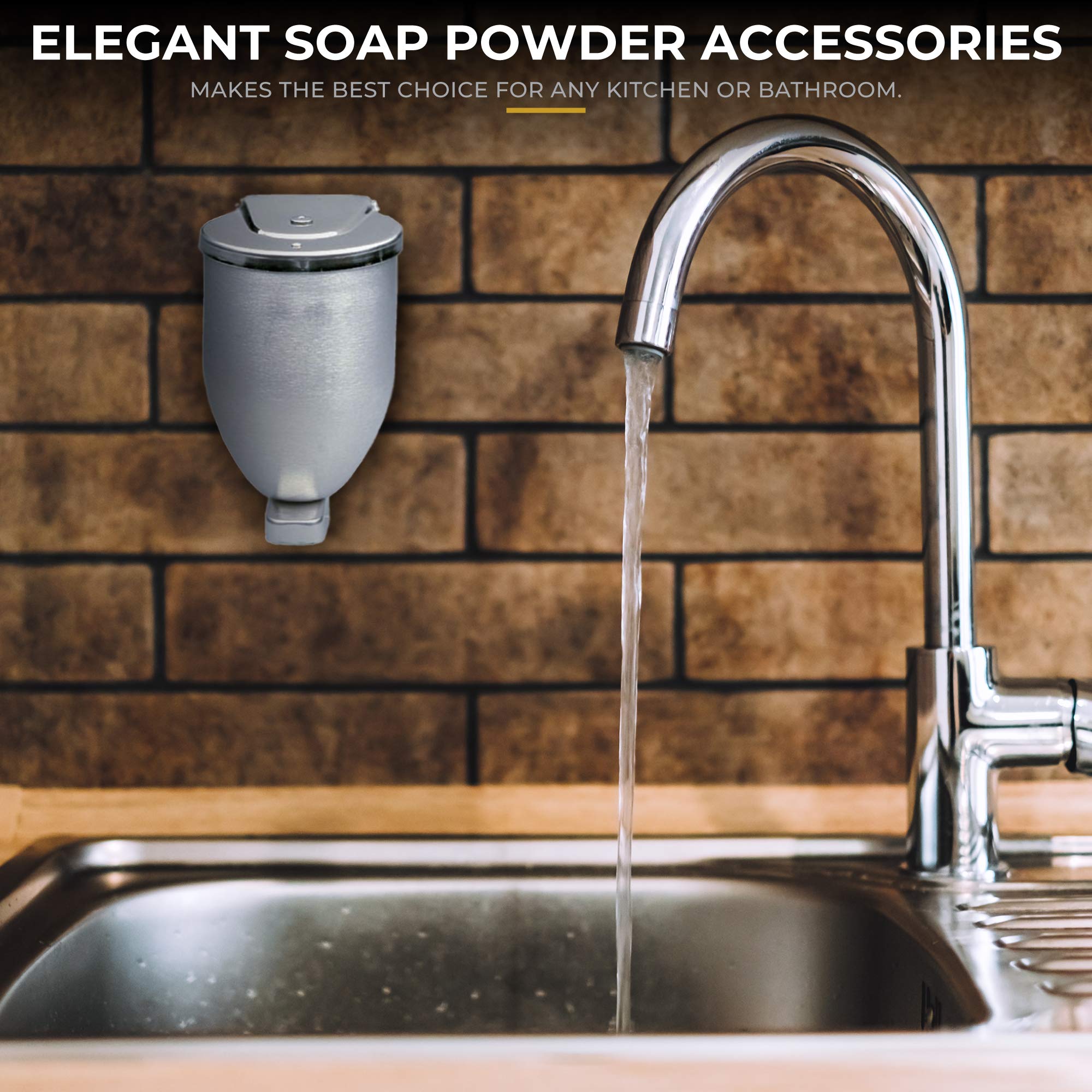 Vollum Powder-Soap Dispenser - 32 Ounce Stainless Steel Bathroom Soap Dispenser With Large Filler Cap - Strong Wall Mounted Pump