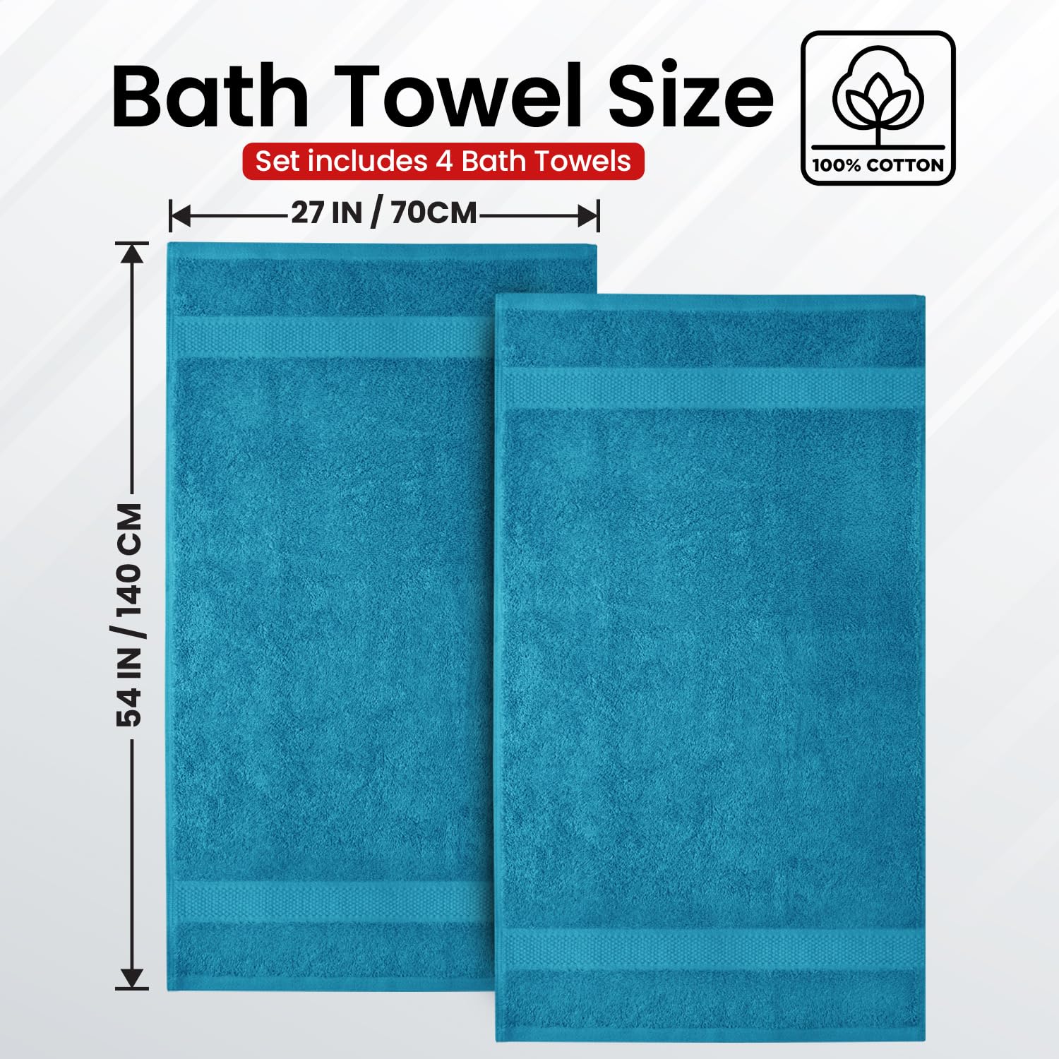Infinitee Xclusives Premium Bath Towels Set Pack Of 4-100 Ring Spun Cotton Towels - Teal Bath Towels 27 X 54 - Soft Feel, Quick