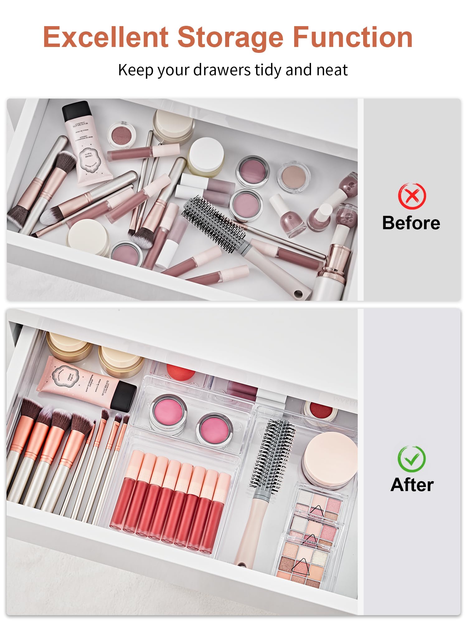SMARTAKE 20-Piece Drawer Organizer with Non-Slip Silicone Pads, 7-Size Desk Drawer Organizer Trays Storage Tray for Makeup, Jewe