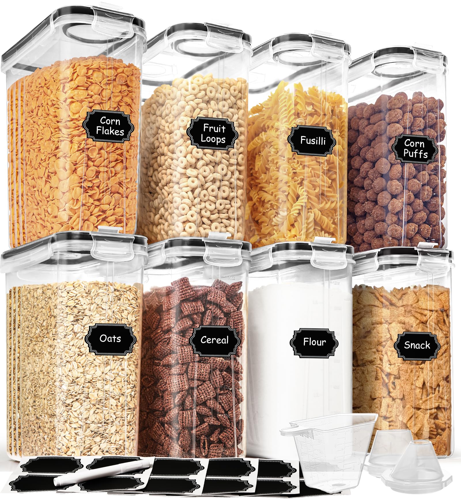 Cereal Containers Storage Set (4L / 135.2Oz), 8Pcs Airtight Food Storage Containers With Lids, Cereal Dispensers For Kitchen Pan