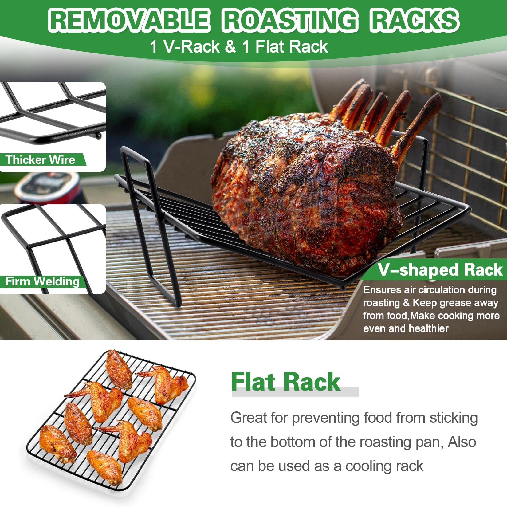 Joyfair 15.3 Nonstick Roasting Pan With Rack Set, Heavy Duty Large Roaster Pan For Turkey Chicken Rid Beef, Including Flat Rack/