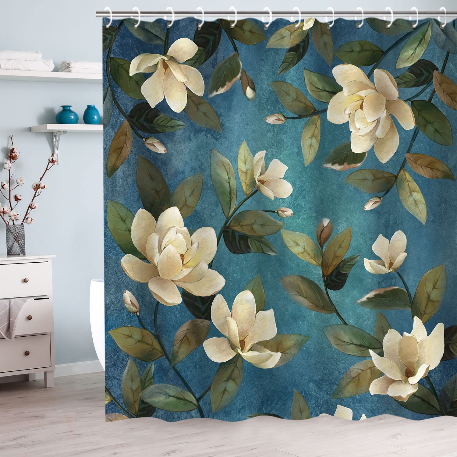 Rosielily Floral Shower Curtain Flower Shower Curtain Magnolia Shower Curtain With Hooks Teal Shower Curtain For Bathroom Elegan