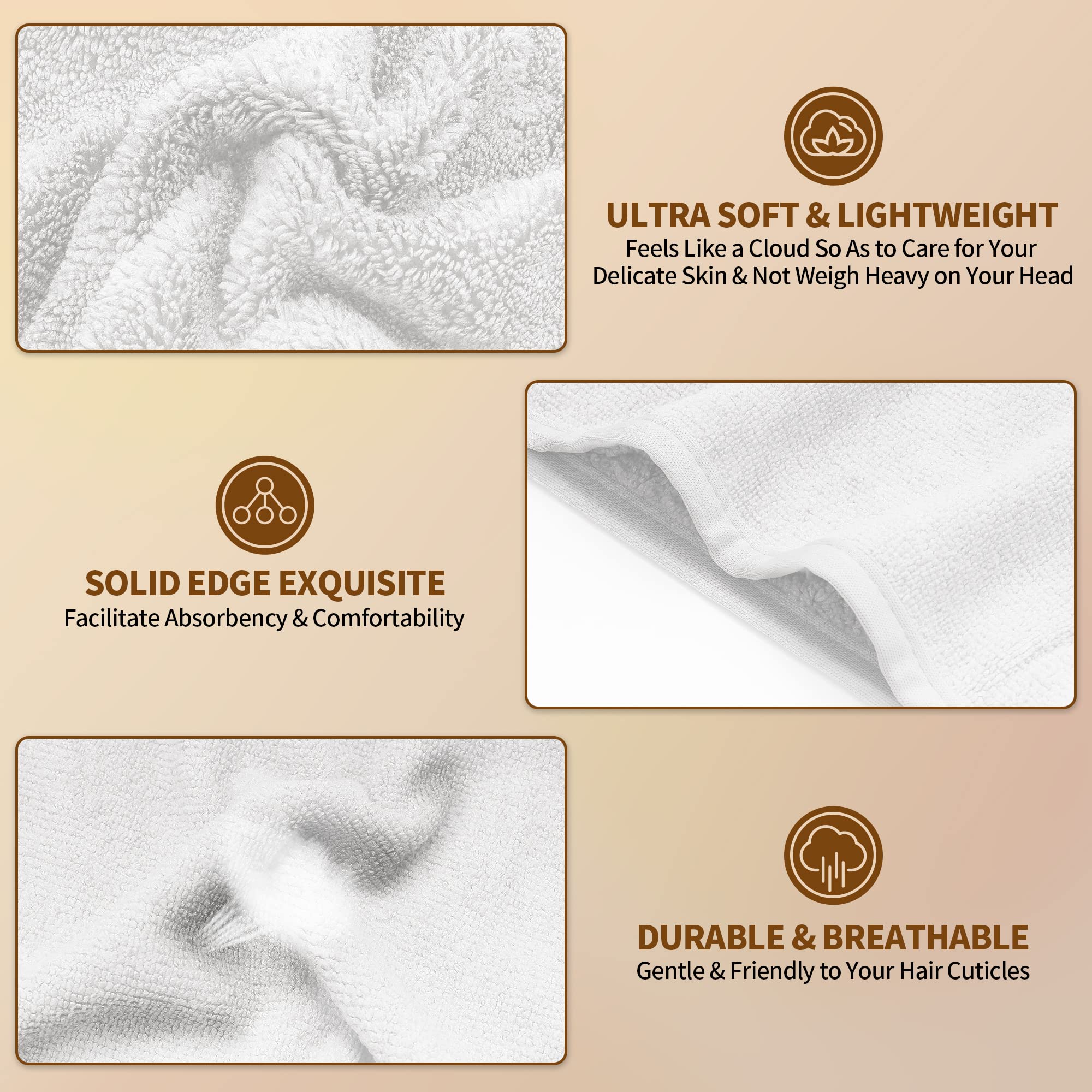 NEXCOVER Microfiber Hair Towel, 2 Pack (White Color) 9.8 inch X 25.5 inch Hair Turbans,Ultra Absorbent,Fast Drying Hair Towel Wr