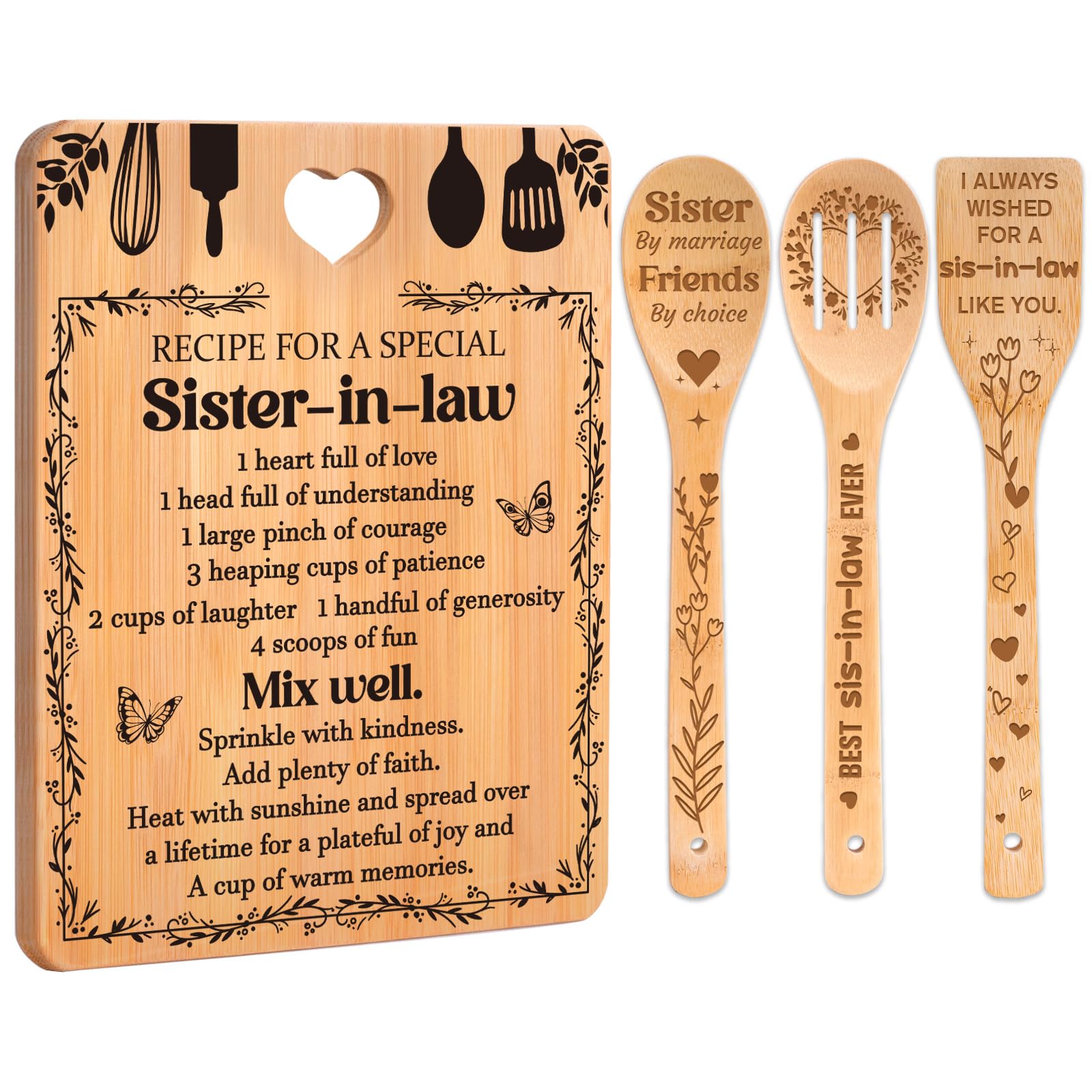 Gifts for Sister in Law -  Recipe for a Special Sister-in-Law , Sister in Law Birthday Gifts Engraved Bamboo-Made Cutting Board 