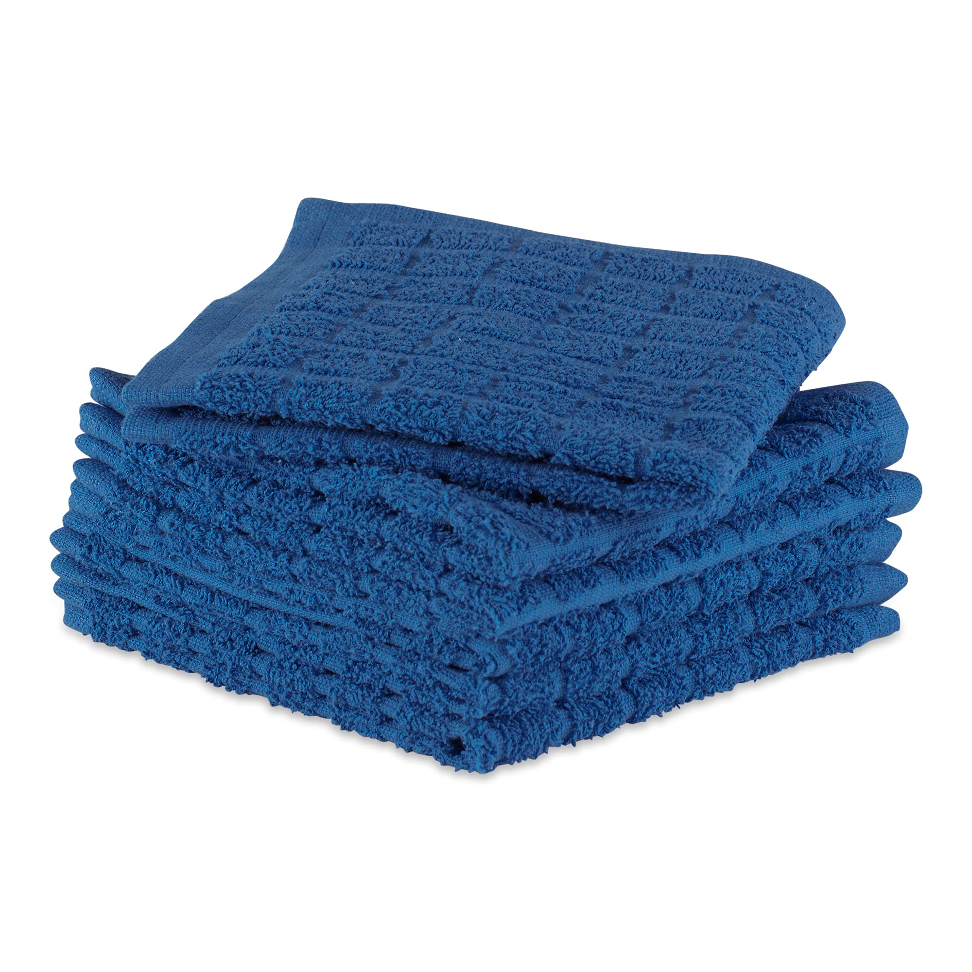 Dii Basic Terry Collection Solid Windowpane Dishcloth Set, 12X12, Blue, 6 Piece