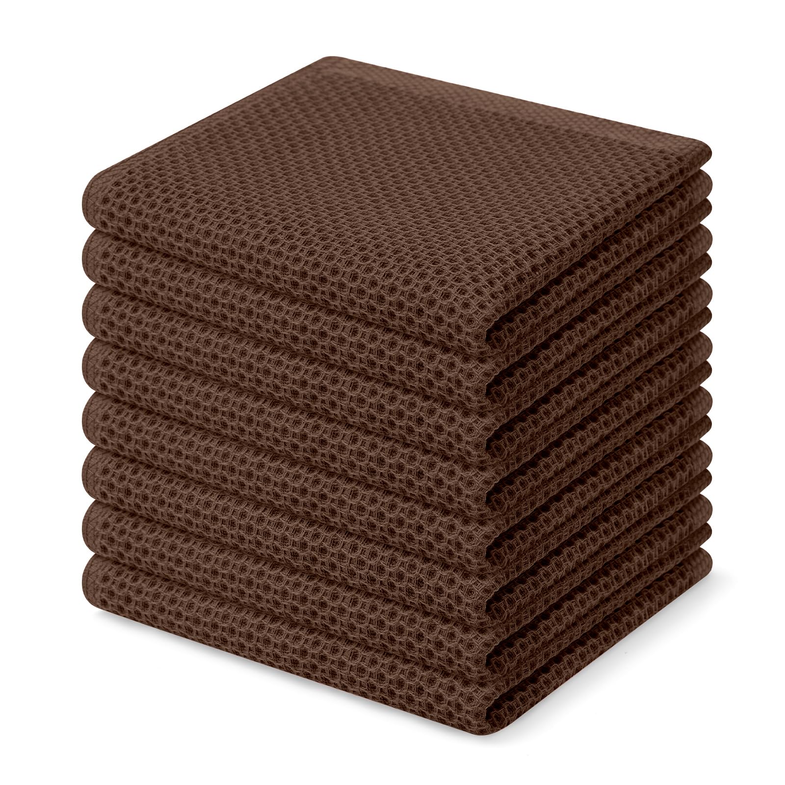 Homaxy 100% Cotton Waffle Weave Kitchen Dish Cloths, Ultra Soft Absorbent Quick Drying Dish Towels, 12 x 12 Inches, 8-Pack, Coff
