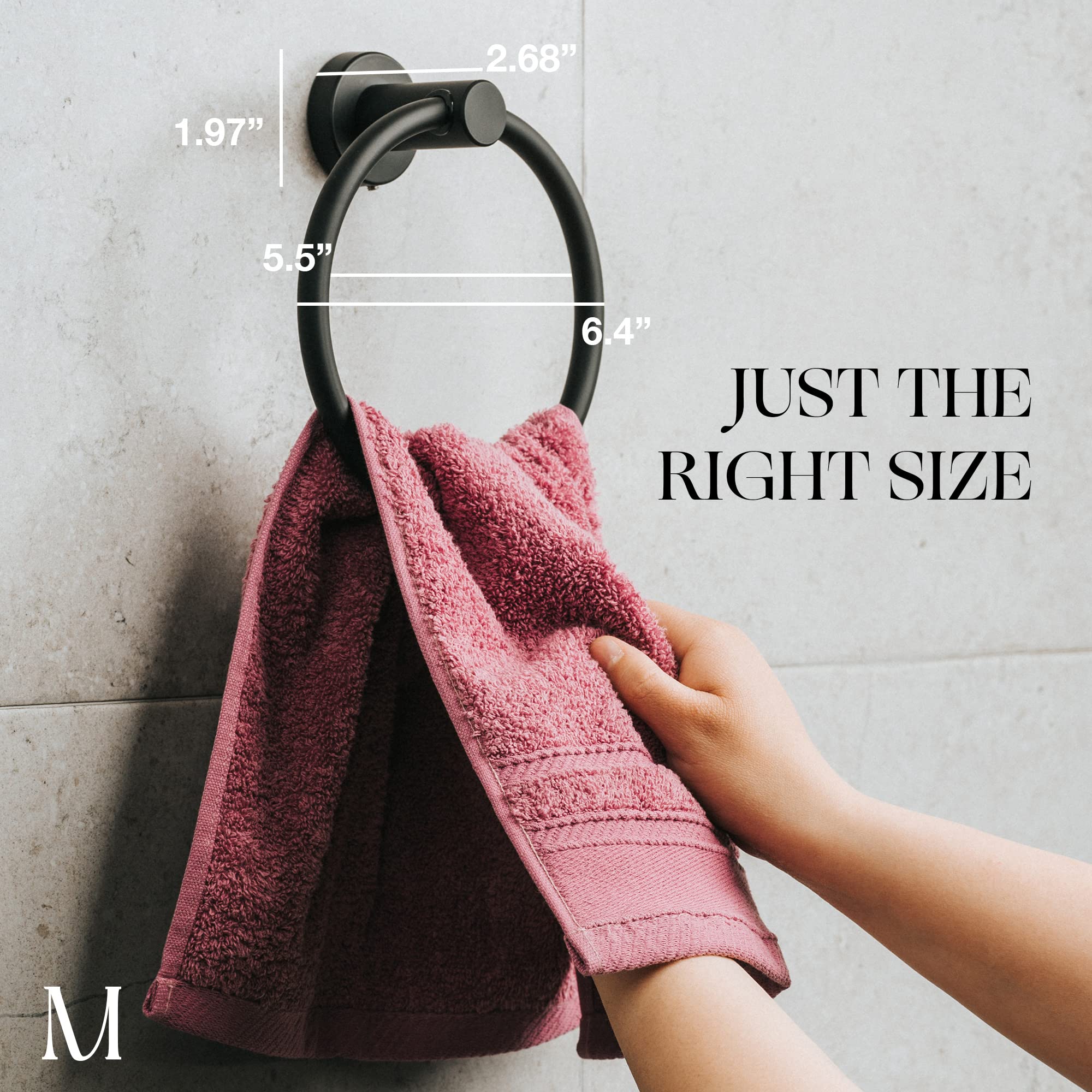 Marmolux Acc Matte Black Towel Ring - Hand Towel Holder for Bathroom Wall Mounted - SUS304 Stainless Steel - Kitchen & Bathroom Towel Rack - Black Towel Hanger