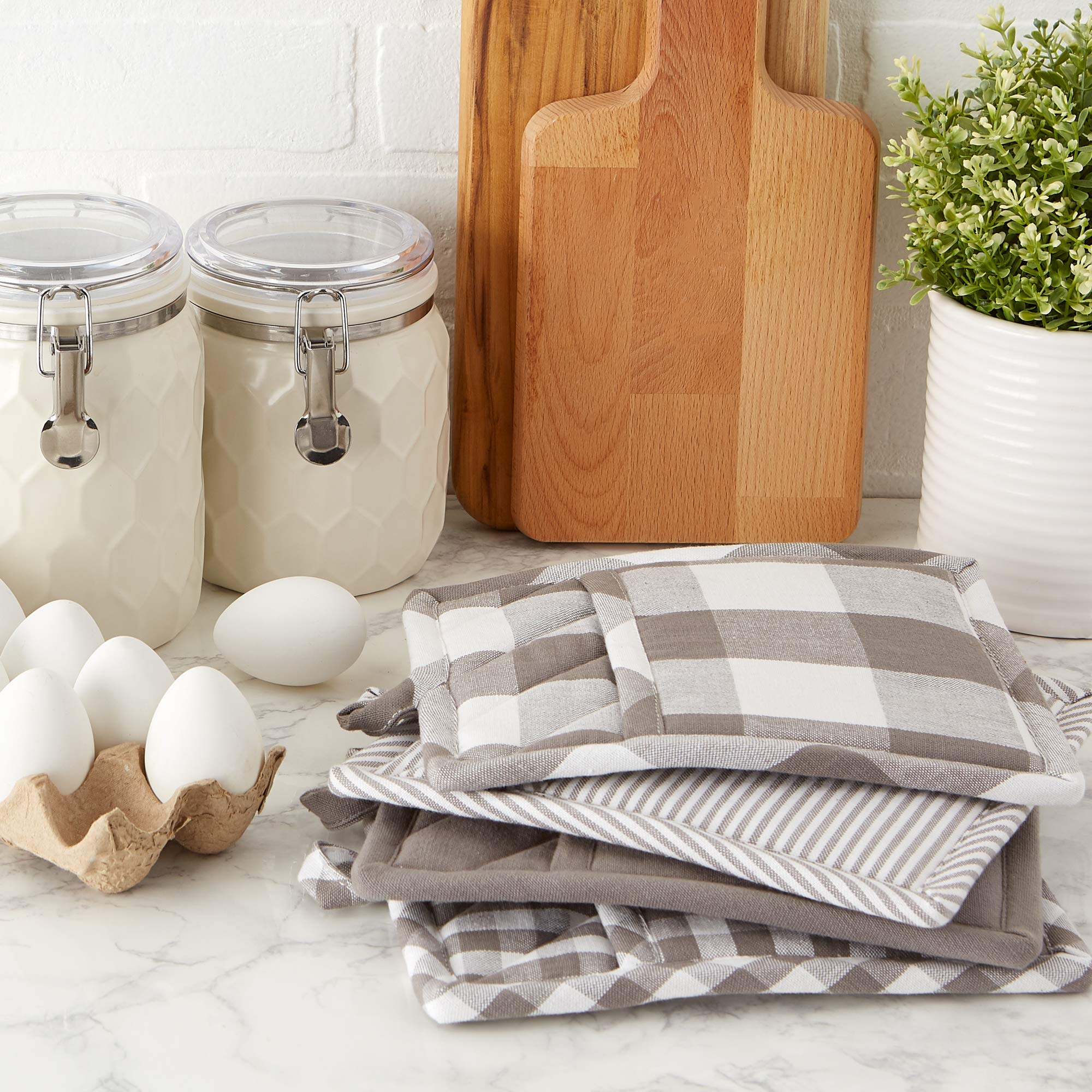 Dii Gingham Check Kitchen Collection, Gray, Potholder Set