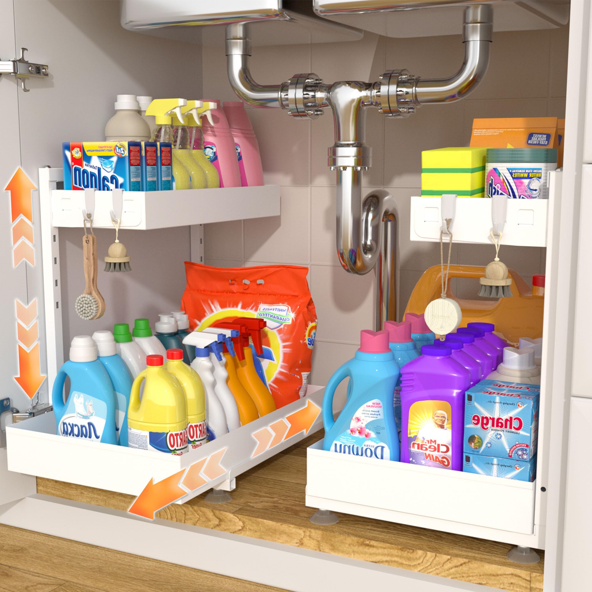Exovyn Under Sink Organizer, Bathroom Counter Organizer, 2 Packs 2Tier Metal, Under Cabinet Storage, Makeup Storage, Adjustable