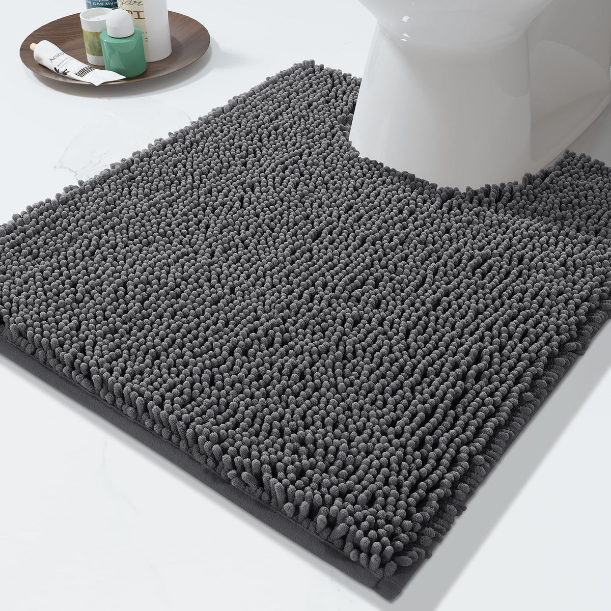 Yimobra Luxury Shaggy Toilet Bath Mat U-Shaped Contour Rugs For Bathroom, 24.4 X 20.4 Inches, Soft And Comfortable, Maximum Abso