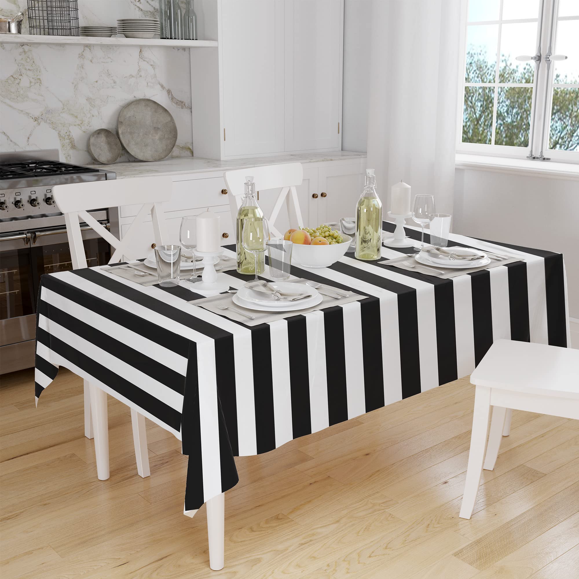 Peony Man 4 Pieces Black And White Striped Tablecloth Plastic Stripe Table Cover Waterproof Rectangle Tablecloth For Holiday Par