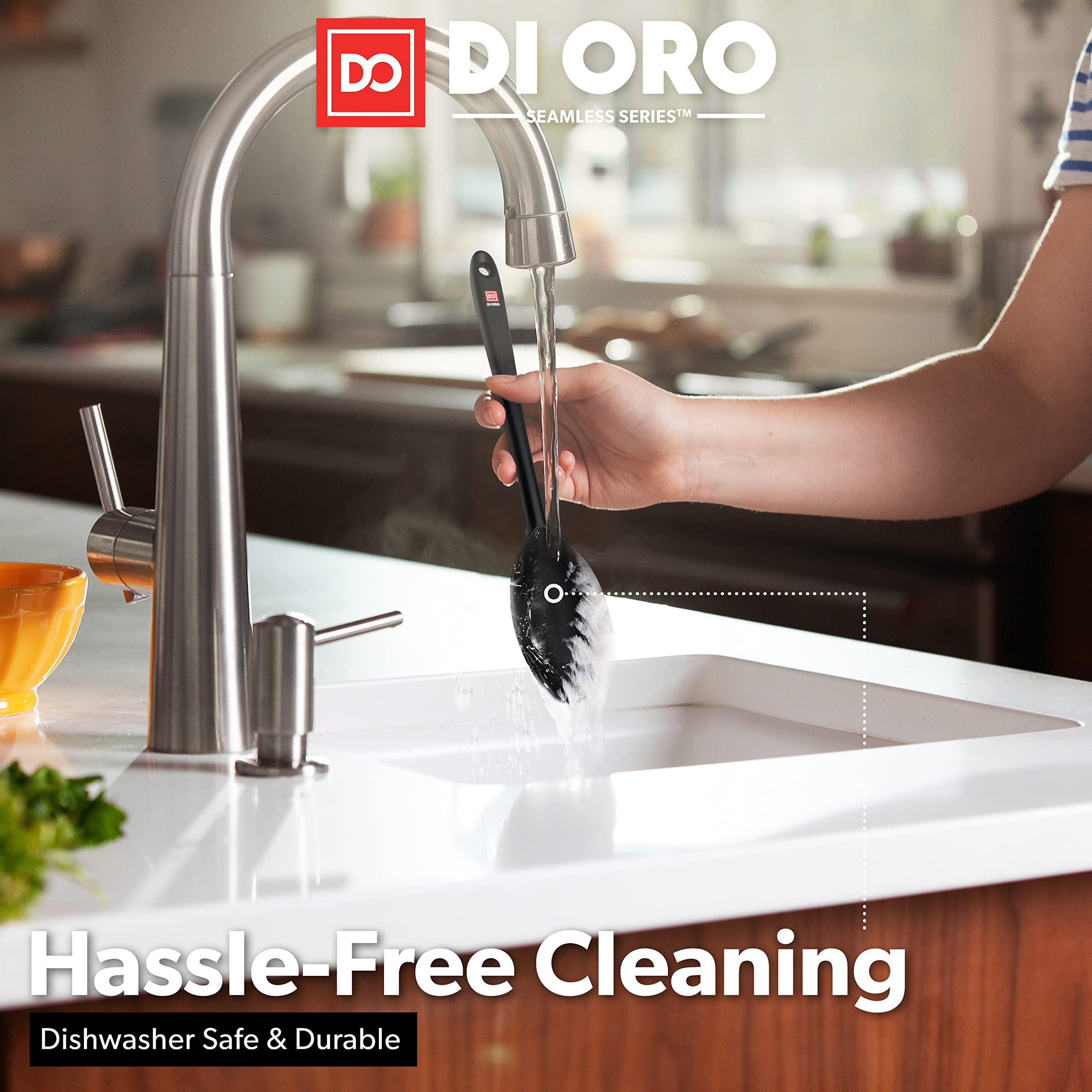 Di Oro Silicone Spoons For Cooking - Large Kitchen Spoons For Mixing, Serving, & Stirring - 600F Heat-Resistant Non Stick Utensi