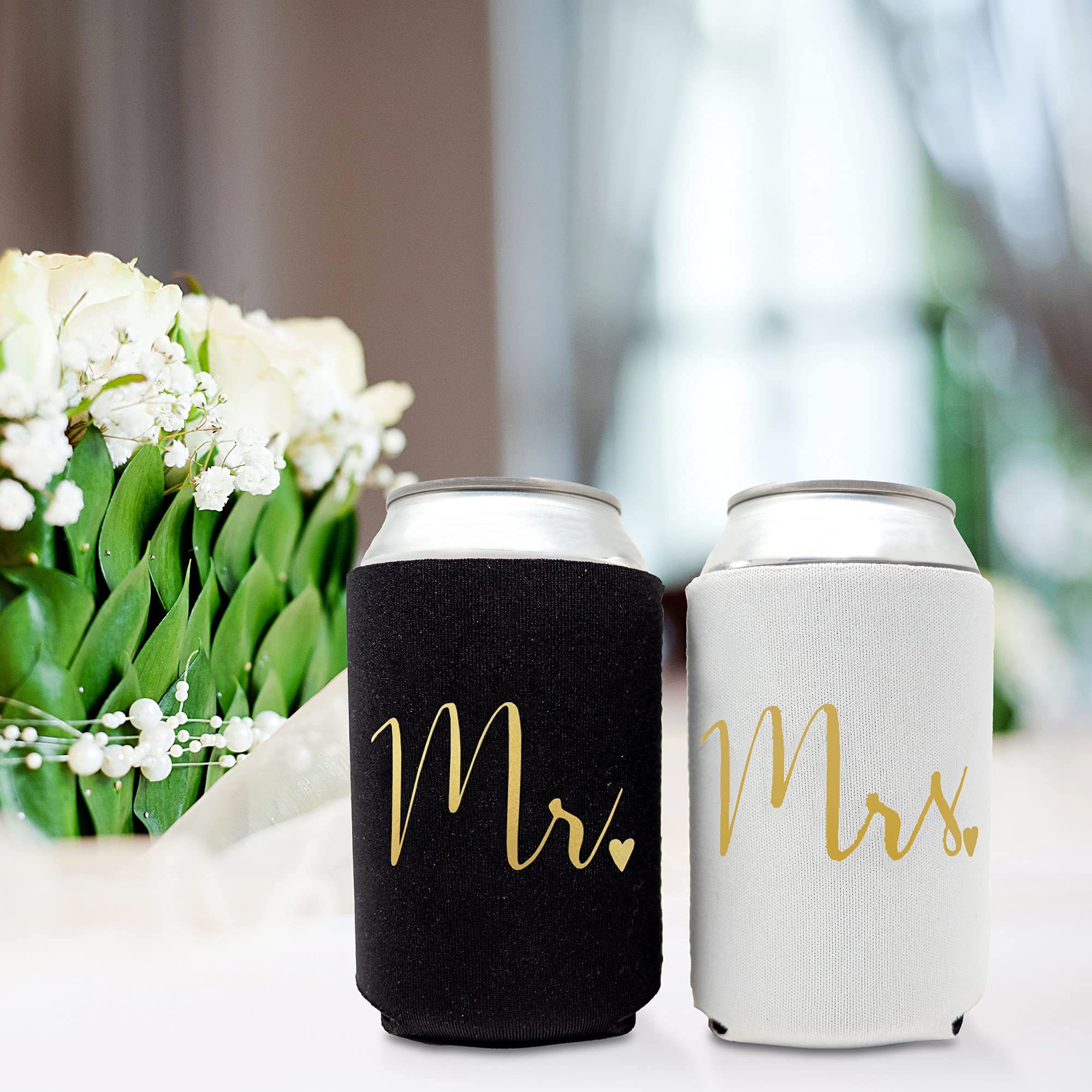 Prazoli Wedding Can Coolers Mr And Mrs Gifts - Just Married Decorations, Wedding Day & Honeymoon Essentials, Presents For Newlyw